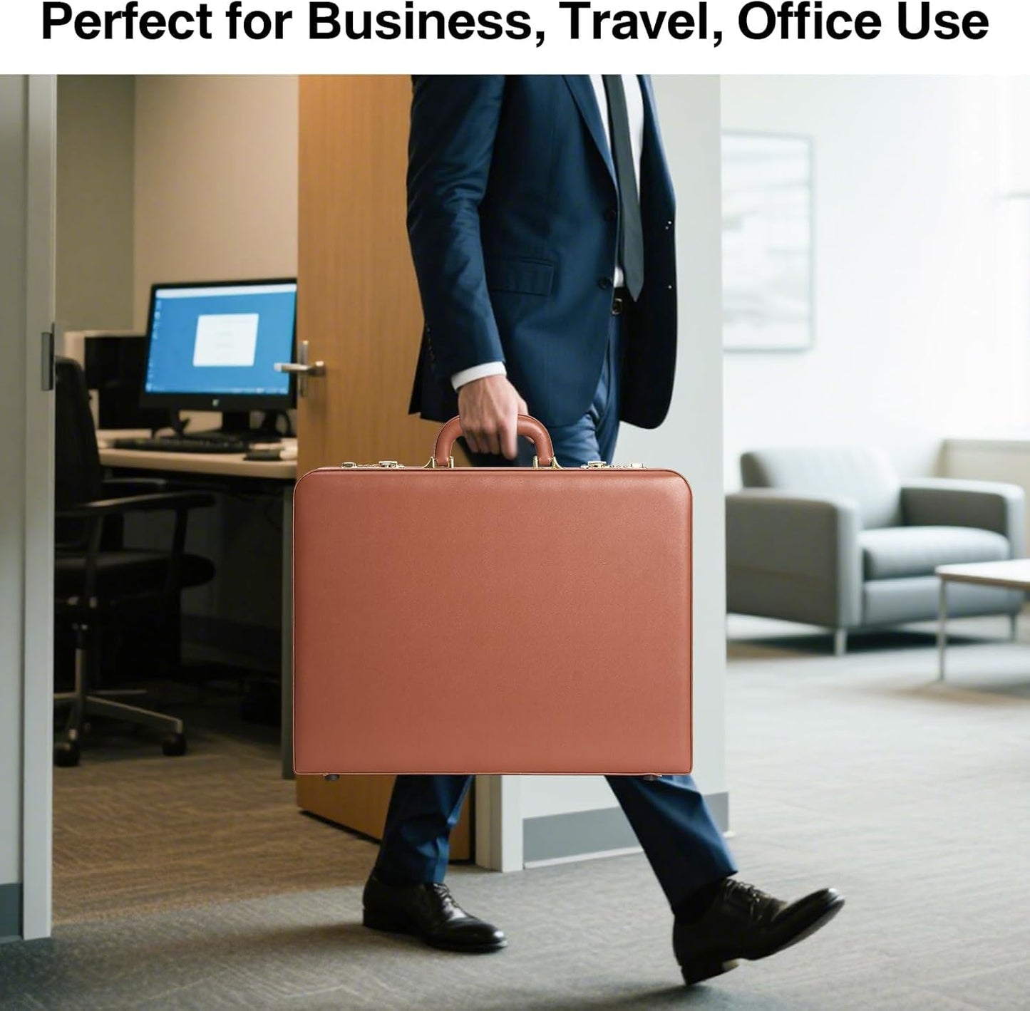 Briefcases for Men, Anti-Theft Dual Lock Briefcase with 16 Inch Laptop Compartment, Waterproof Faux Leather, Brief Cases Men with Multi File Organizer, Perfect for Office, Travel (Brown)