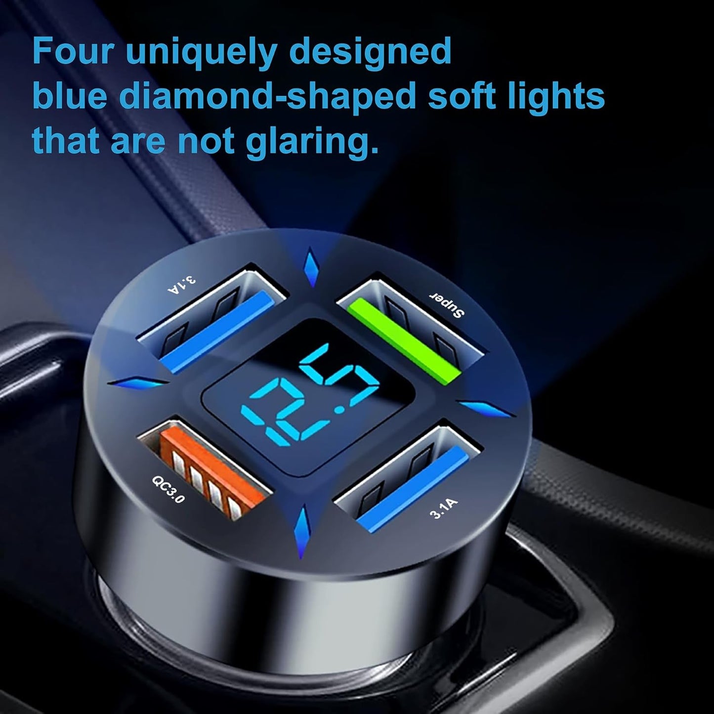 31W 4-Port Cigarette Lighter Car Charger with Fast Charging with 3FT USB-ATO USB-C Cable, 4in1 Cigarette Lighter Car Charger Compatible with iPhone 15/16, iPad Pro, Galaxy S24/23 and More