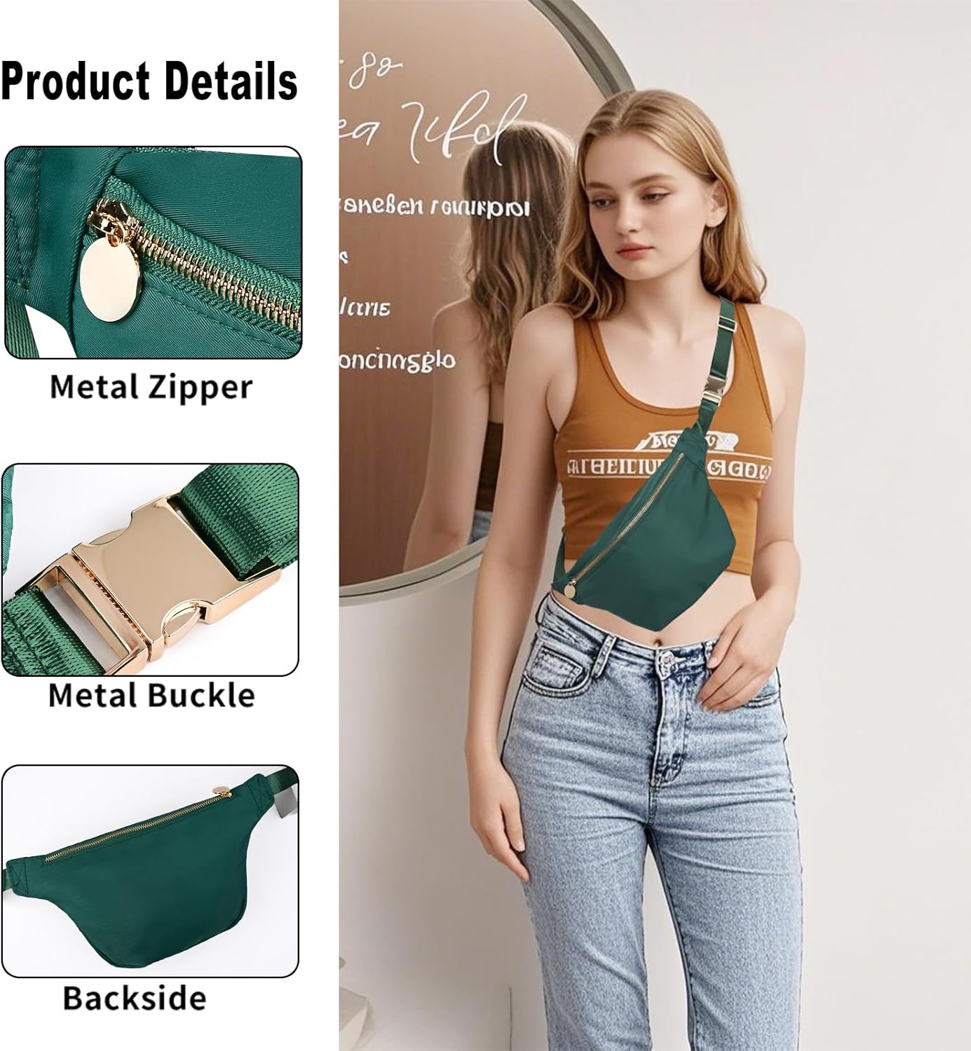 Fanny Packs for Women Cross Body Crossbody Sling Bags for Women Nylon Waist Belt (Blackish Green)
