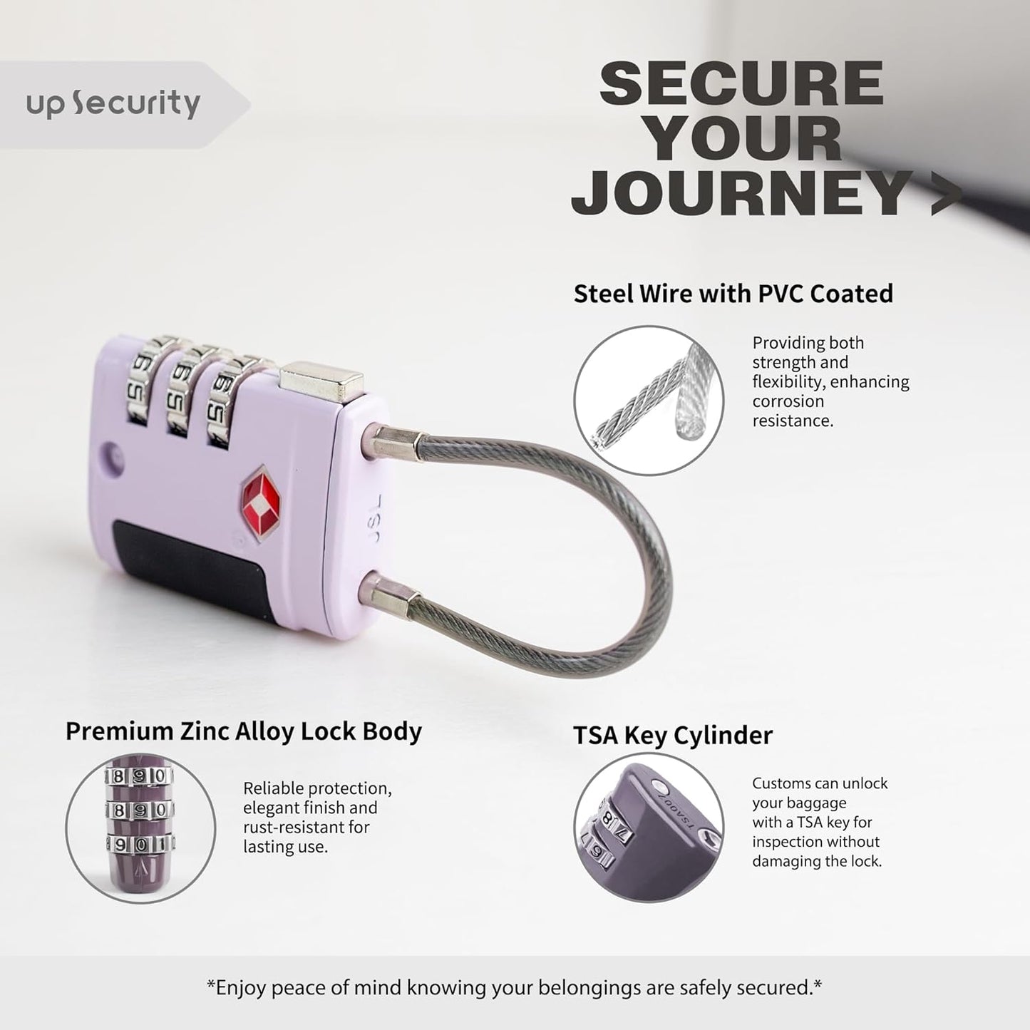 Combo TSA Locks for Luggage, Locker, Suitcase, Luggage Locks TSA Approved, Small Combination Padlock with Cable for Gym Locker, Gun Case, Backpack Bag Zipper, Storage Box, Travel Safe