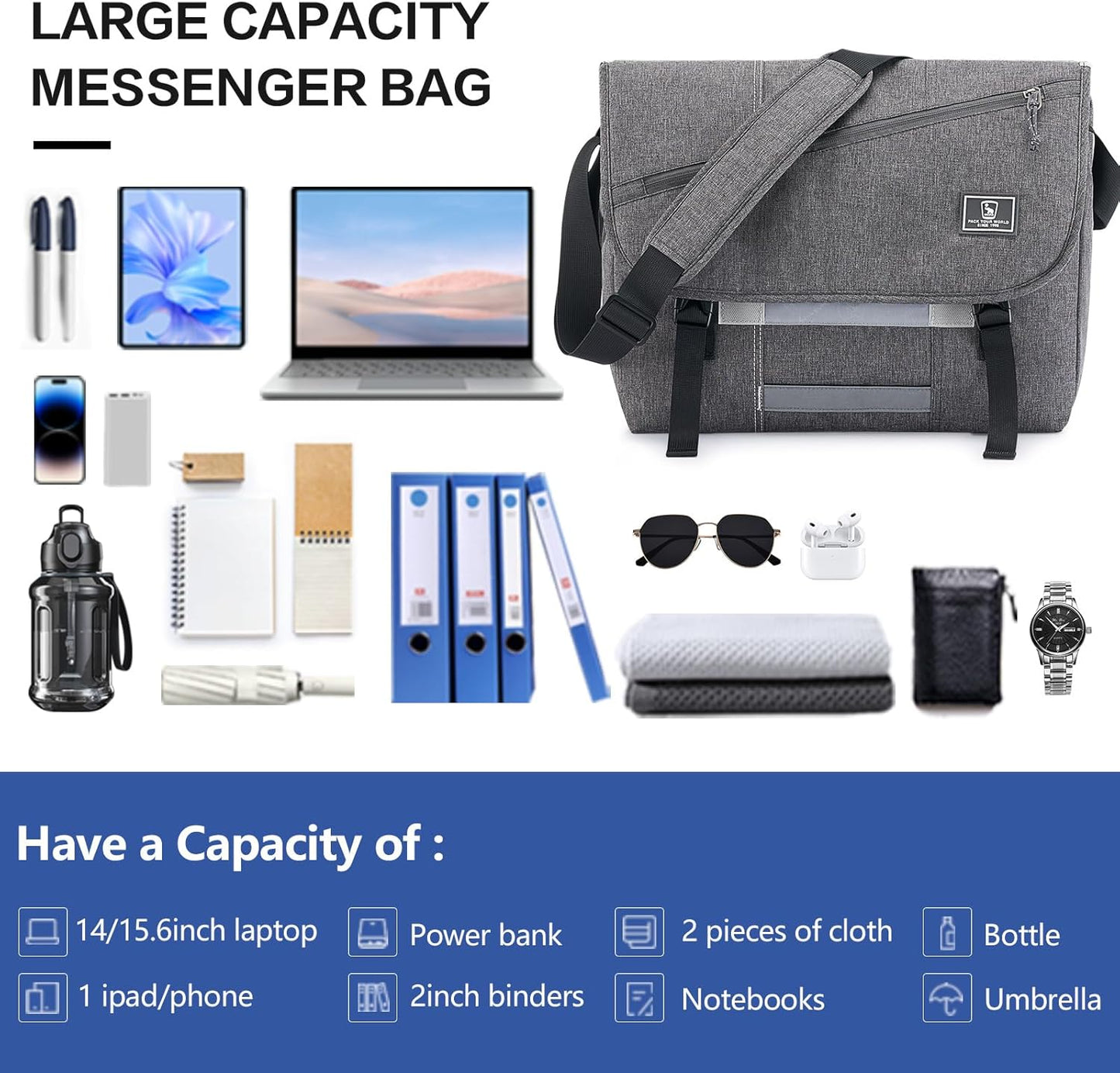 OIWAS Messenger Bag for Men, 14 Inch Laptop Crossbody Bags Women Casual Satchel Shoulder Bag College Travel Office Briefcase