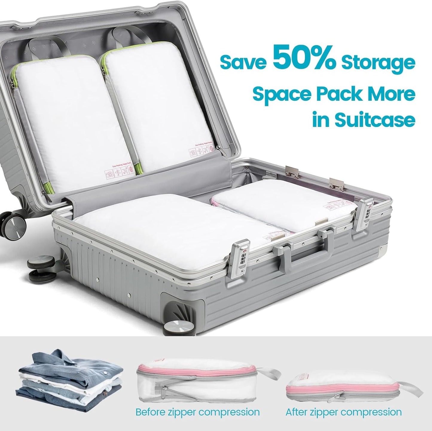 Cambond Compression Packing Cubes for Travel Women - Travel Bags Luggage Organizers Travel Essentials Compression Cubes for Travel Carry on Suitcases Organizer