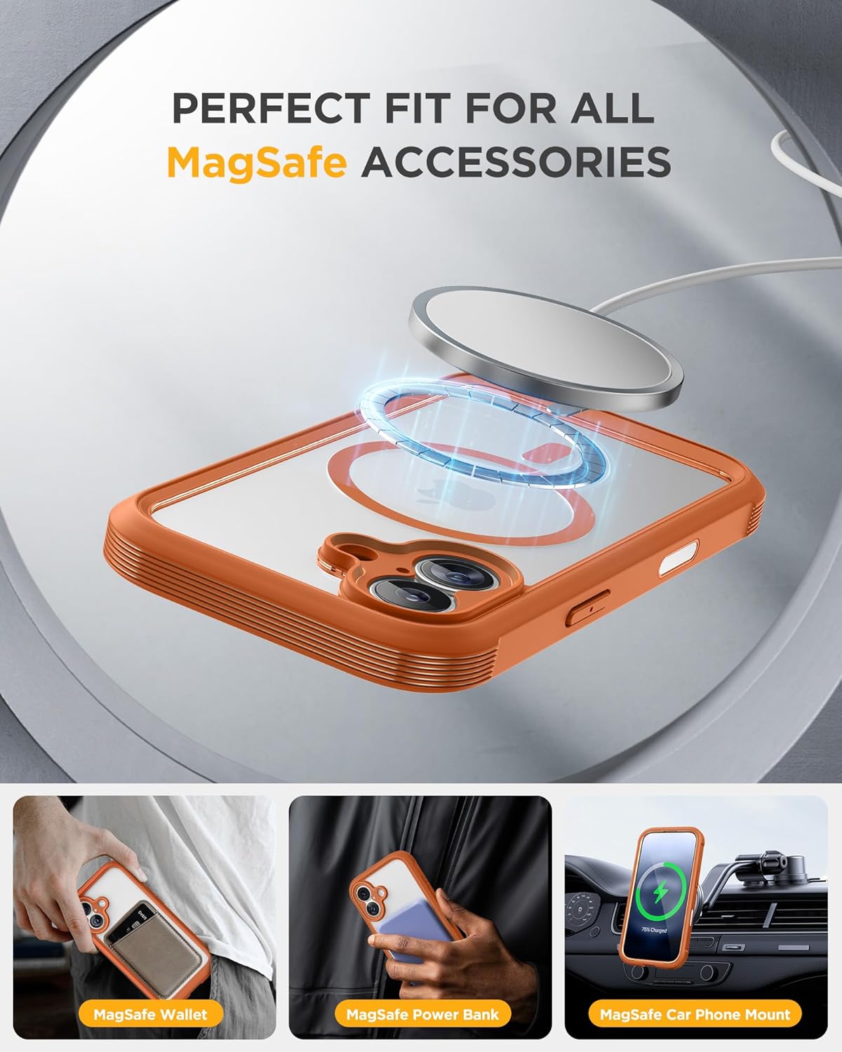 Miracase for iPhone 17 Case 6.3'', Full-Body Military Grade Drop Protection Outdoor Phone case with Built-in Glass Screen &Camera Control,Easy Installation,No Gap,Compatible with MagSafe, Orange