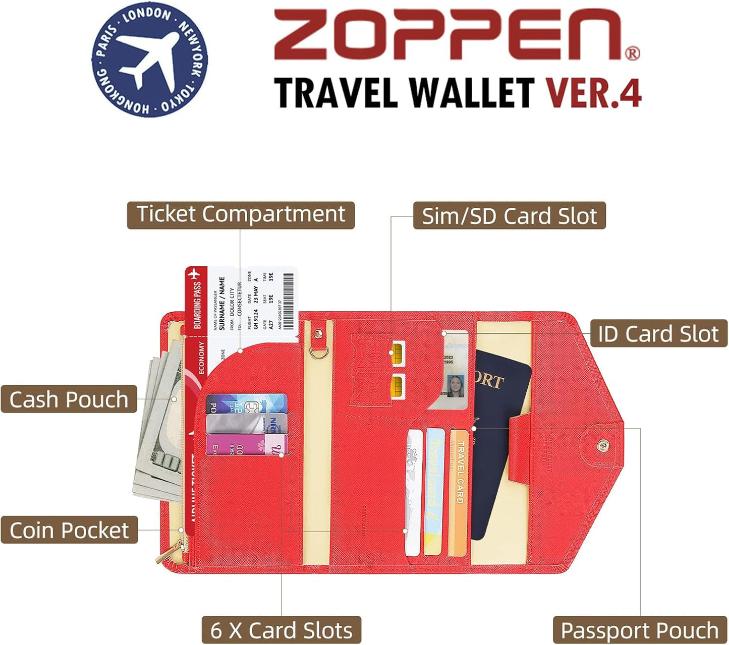 ZOPPEN Mulit-purpose Rfid Blocking Passport Holder Travel Wallet (Ver.4) Passport and Vaccine Card Holder ComboTri-fold Document Organizer Travel Essentials