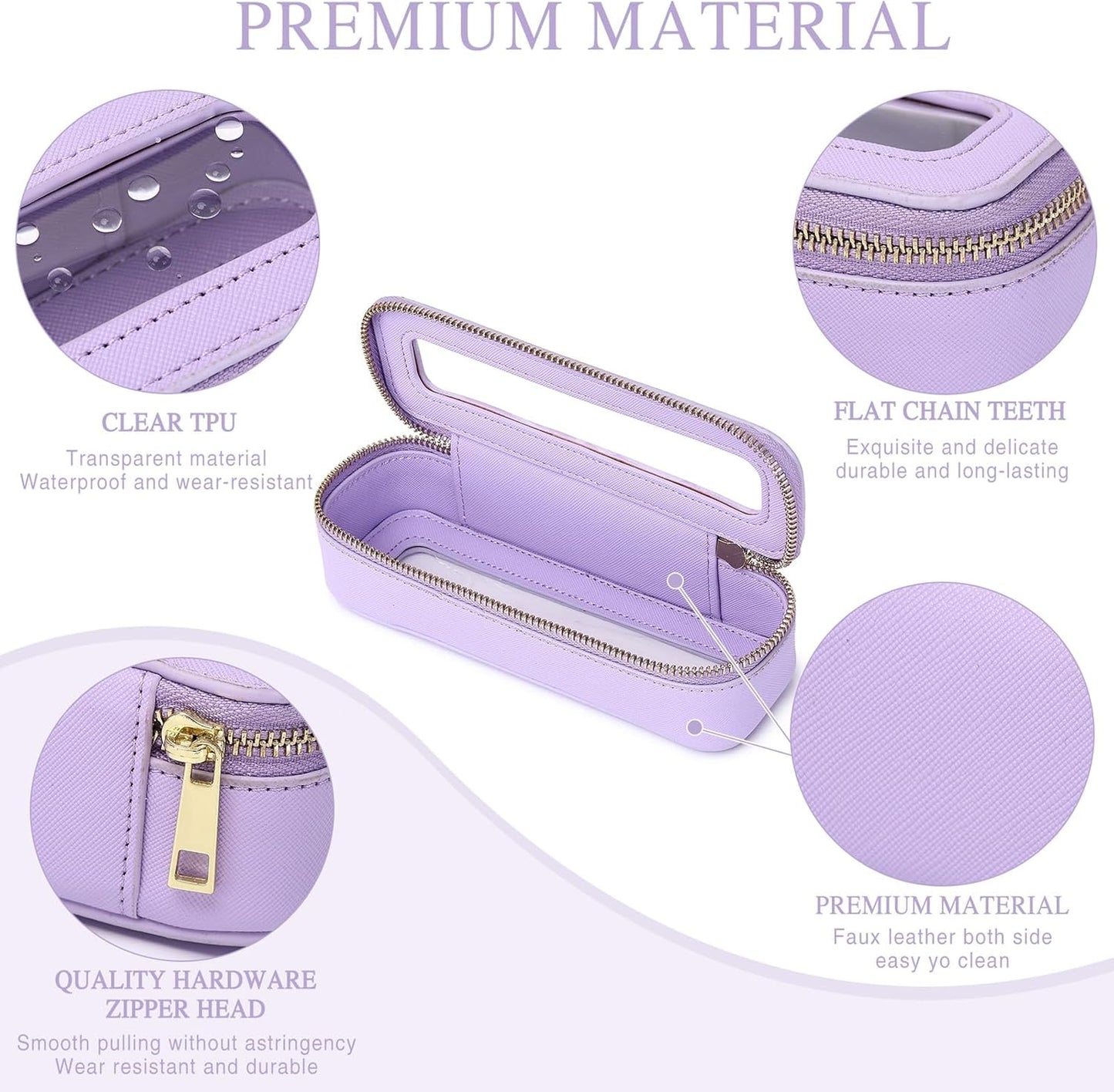 Clear Travel Makeup Bag with Brush Case Portable Transparent Cosmetic Bag and Toiletry Bag Waterproof Makeup Organizer with Zipper Car Essential for Women (Purple, M+Slim)