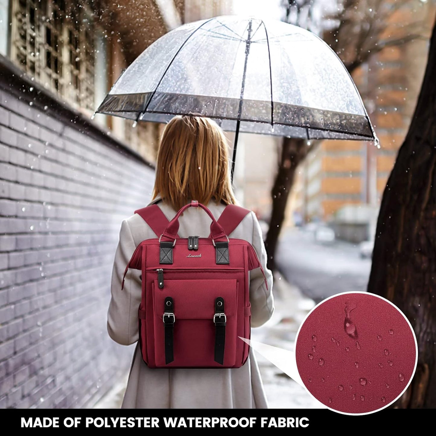 LOVEVOOK Laptop Backpack for Women Work Travel Backpack Teacher Commuter Business Computer Bag Doctor Nurse Bags College Backpack Purse, 15.6 Inch, Wine Red-black