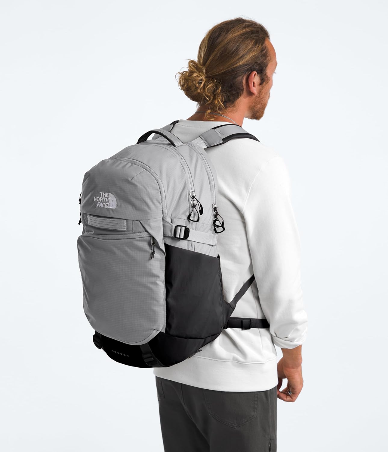 The North Face Router Everyday Laptop Backpack | Daypack with Water Repellent Finish, 17" Laptop Sleeve, Reflective Details, Meld Grey/TNF Black-NPF, One Size
