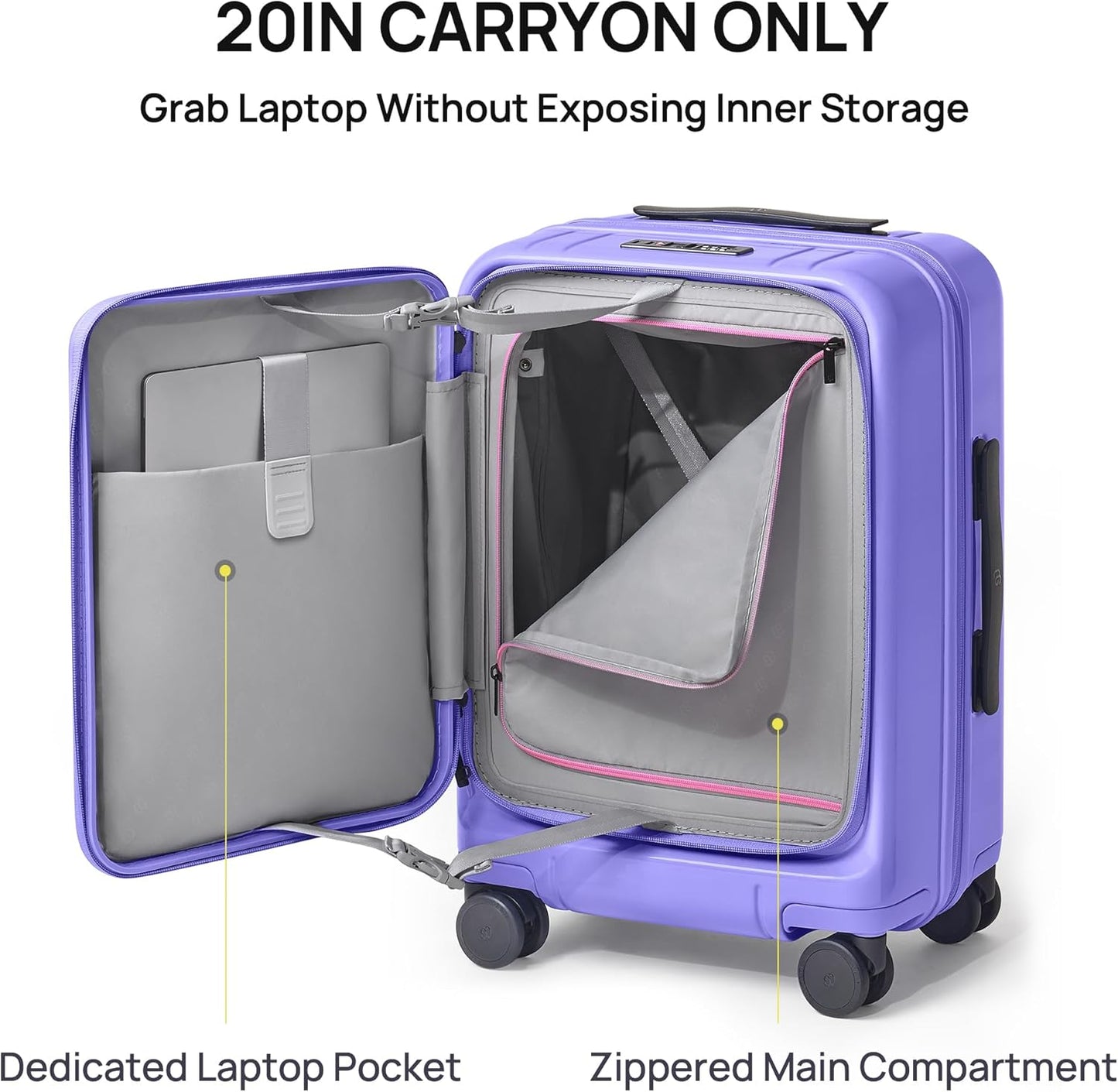 NINETYGO Carry On Luggage 22x14x9 Airline Approved, Top Opening Luggage 20 Inch Suitcase, Expandable, PC Hard Shell, Larger Capacity Carryon, TSA Lock, 360° Spinner Wheels (Pink, Hobo Pro)