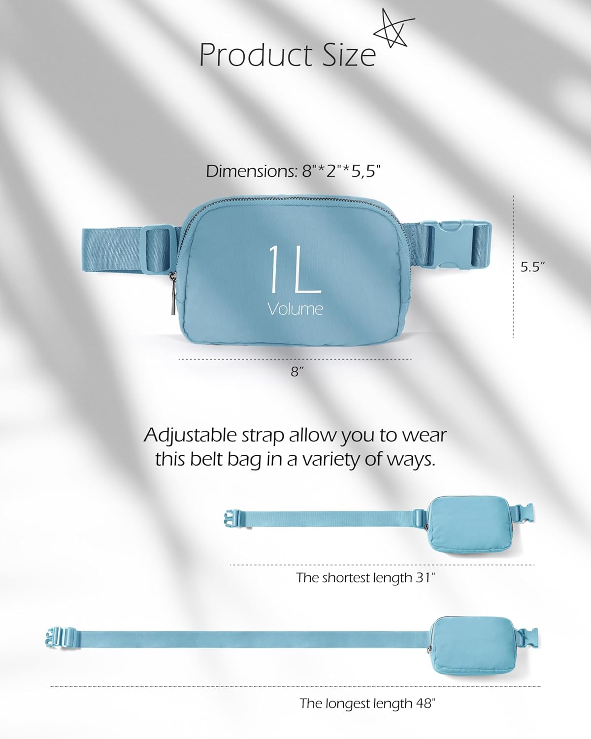 ODODOS Unisex Mini Belt Bag with Adjustable Strap Small Fanny Pack for Workout Running Traveling Hiking, Steel Blue