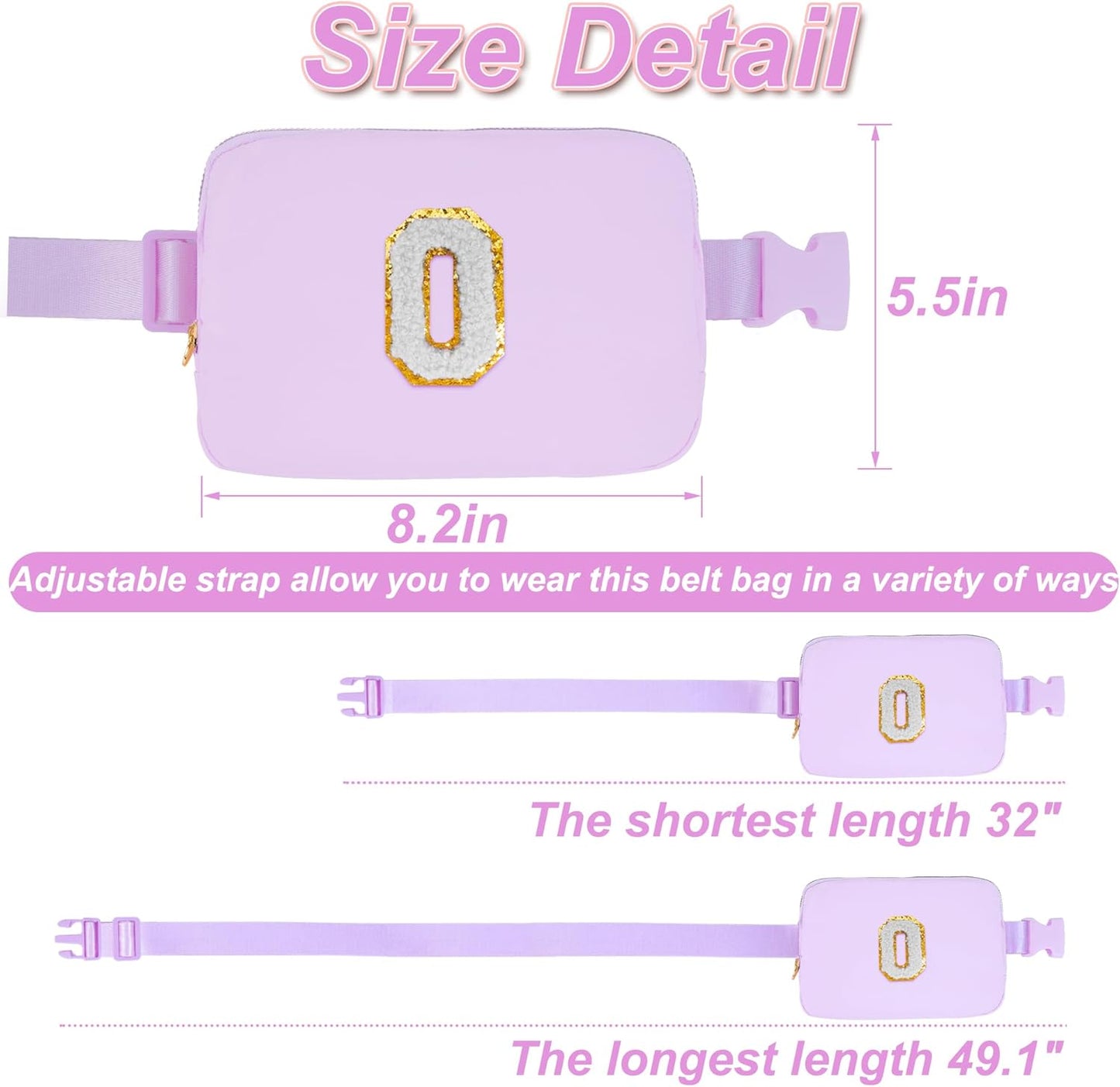 Belt Bag Fanny Pack Crossbody Bags with Initials Cute Stuff Birthday Gifts for Teenager Girls Trendy Stuff - White O,Lavender Bag