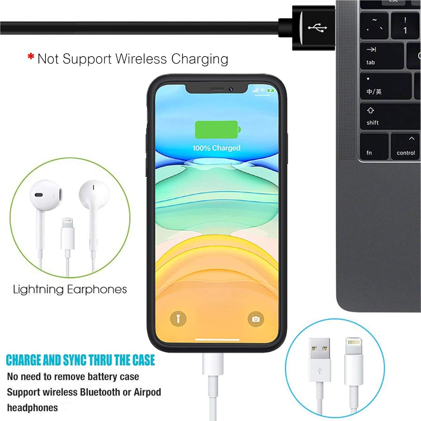 Battery Case for iPhone 11, Full Encircle 7000mAh Ultra-Slim Rechargeable Smart Portable Charging Cover Extended Battery Pack Compatible with iPhone 11 (6.1 inch) Charger Case Support Carplay-Black