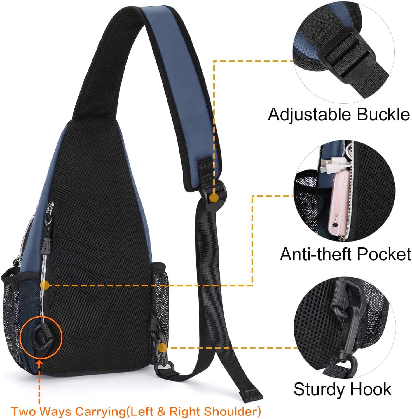 MOSISO Mini Sling Backpack,Small Hiking Daypack Travel Outdoor Casual Sports Bag, Haze Blue