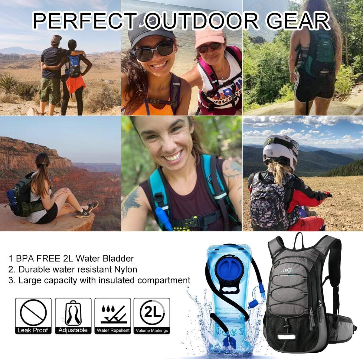 15L Insulated Hydration Backpack Pack with 2L Water Bladder Lightweight Hiking Backpack Bag for