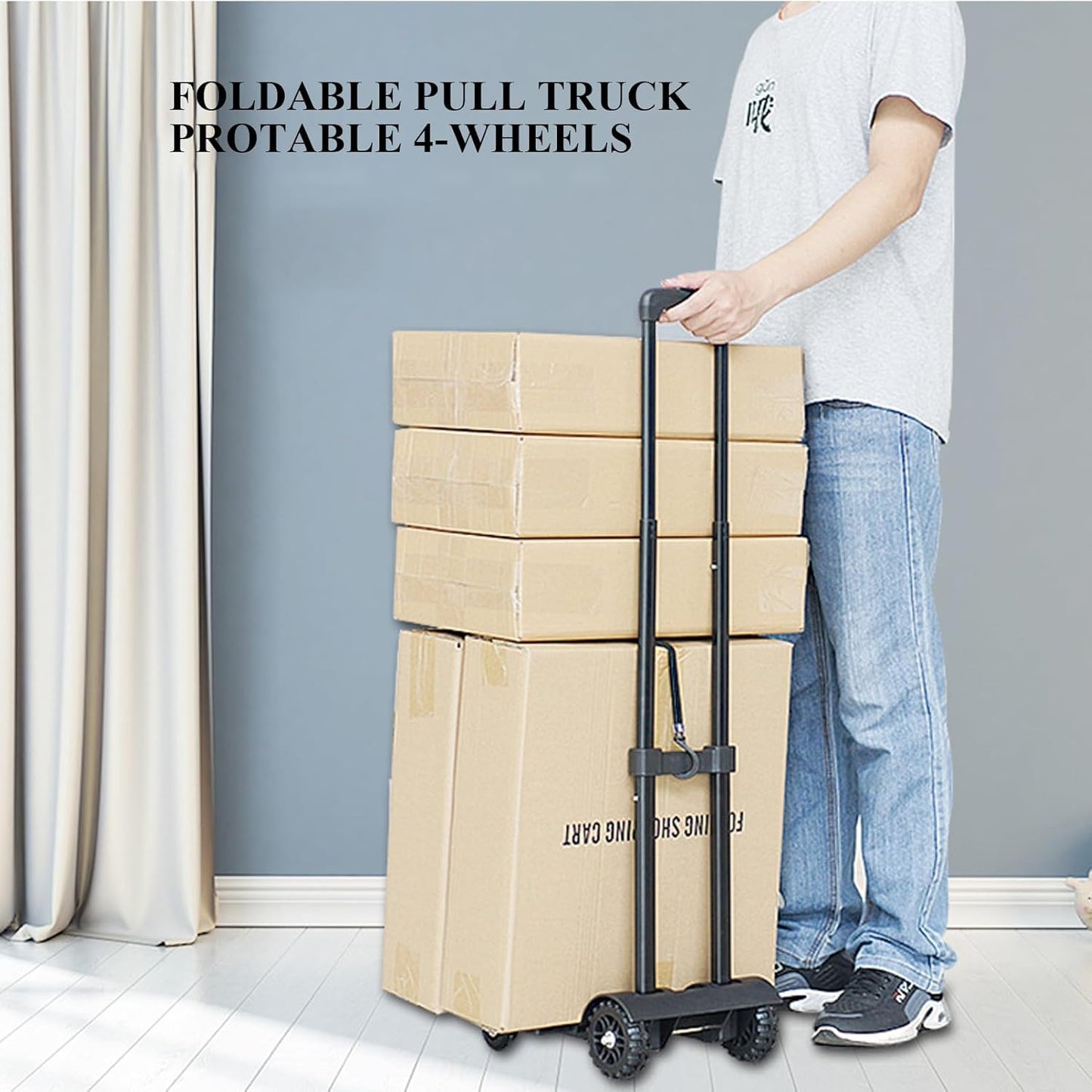 Foldable Plastic Folding Cart Lightweight Folding Shopping Trolley Mini Luggage Hand Truck for Travel Shopping Moving Office Use (4-Wheels)