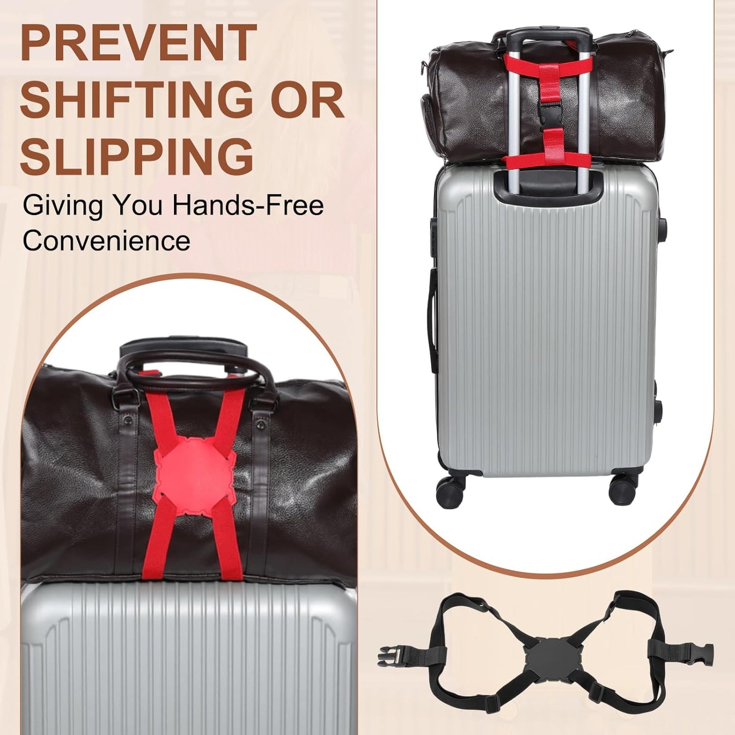 MECCANIXITY Luggage Strap Bag Bungee Elastic Suitcase Adjustable Belt for Suitcases Add A Bag Easy to Travel, Black