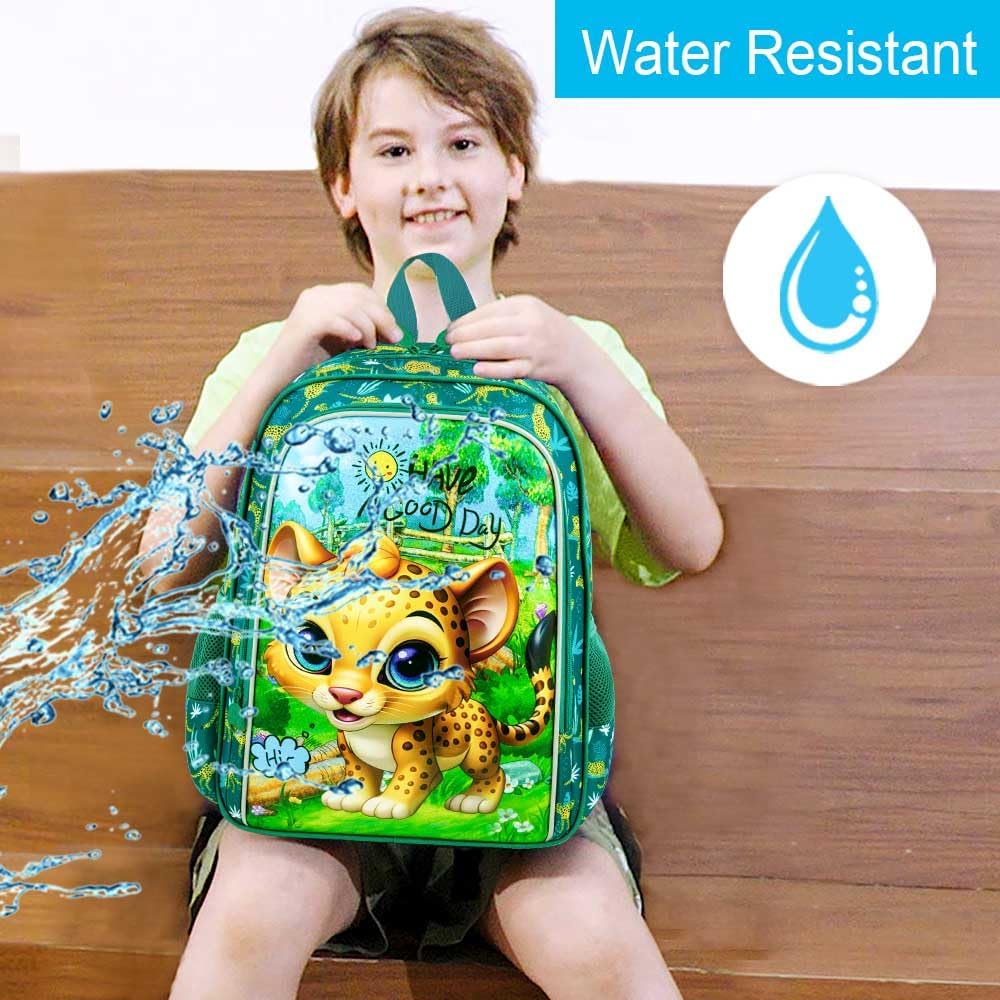 gxtvo 3PCS Boys Leopard Bookbag, 16" Kids Backpack with Lunch Box, Water Resistant Elementary Preschool Toddler School Bag