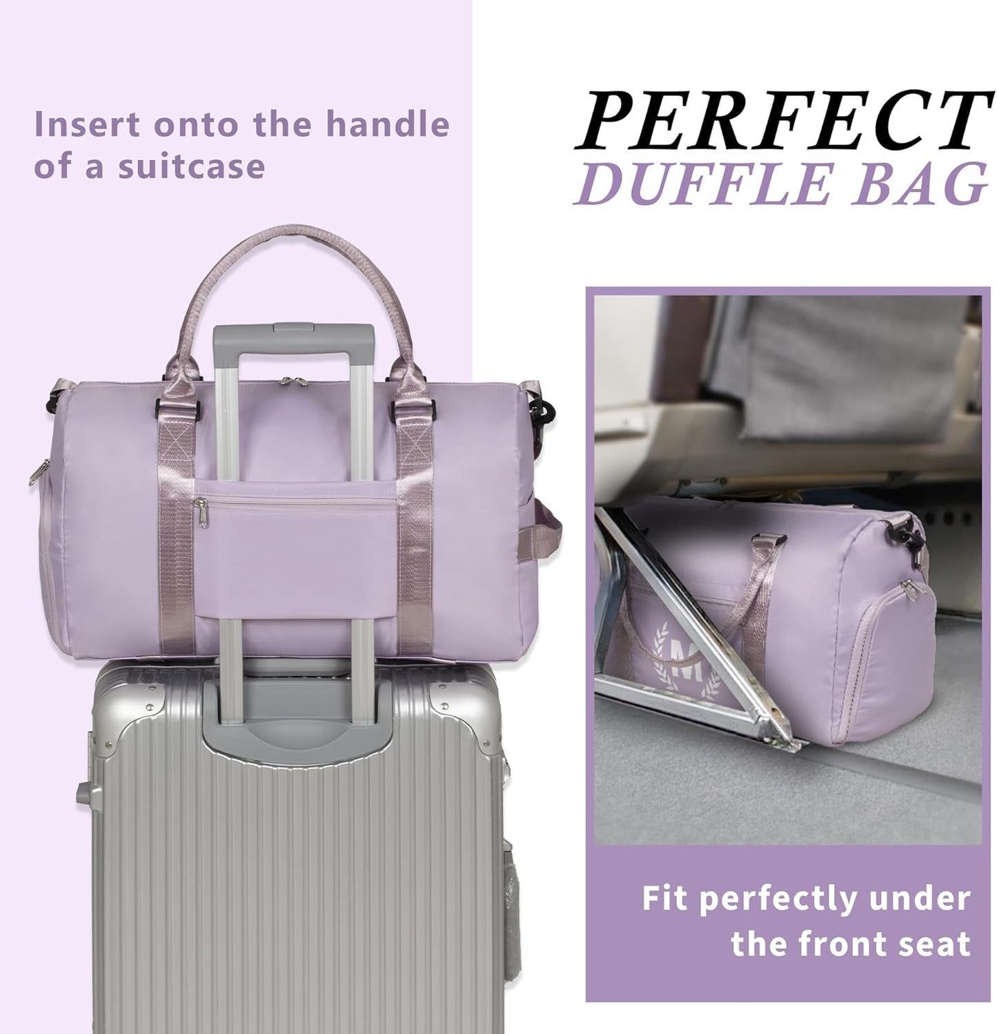 Gym Bag for Women, Personalized Duffle Bag with Shoe Compartment, Sports Bag for Yoga & Dance with Wet Pocket and Mat Strap.