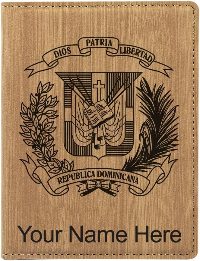 LaserGram Faux Leather Passport Holder, Coat of Arms Dominican Republic, Personalized Engraving Included (Bamboo)