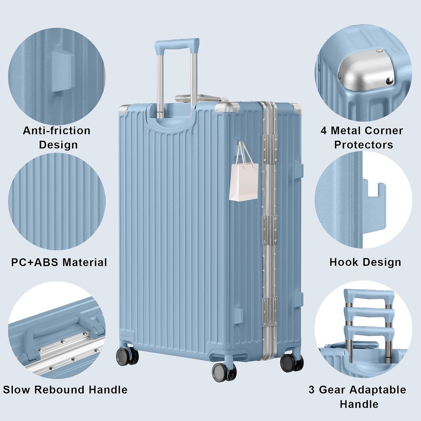 AnyZip Luggage Sets 2 Piece Aluminum Frame Carry On and Checked Suitcase PC ABS Hard Shell TSA Lock