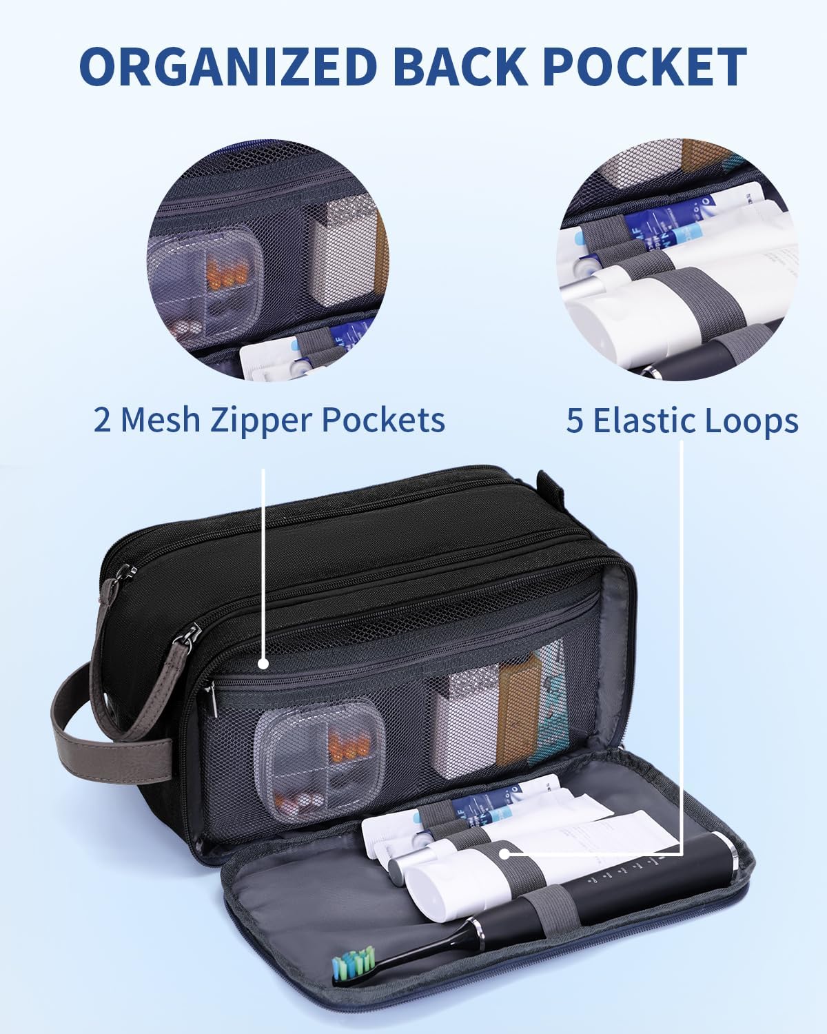 WANDF Toiletry Bag for Men Travel Toiletry Organizer Canvas and Leather Dopp Kit Water-Resistant