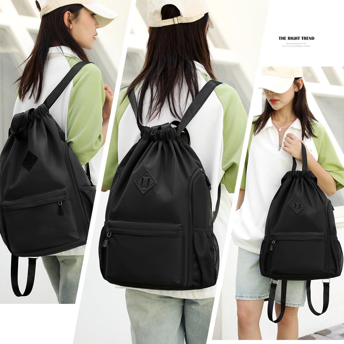 Valleycomfy Waterproof Drawstring Gym Backpack Bag for Men & Women,Sports Gym Bag with Side Pocket