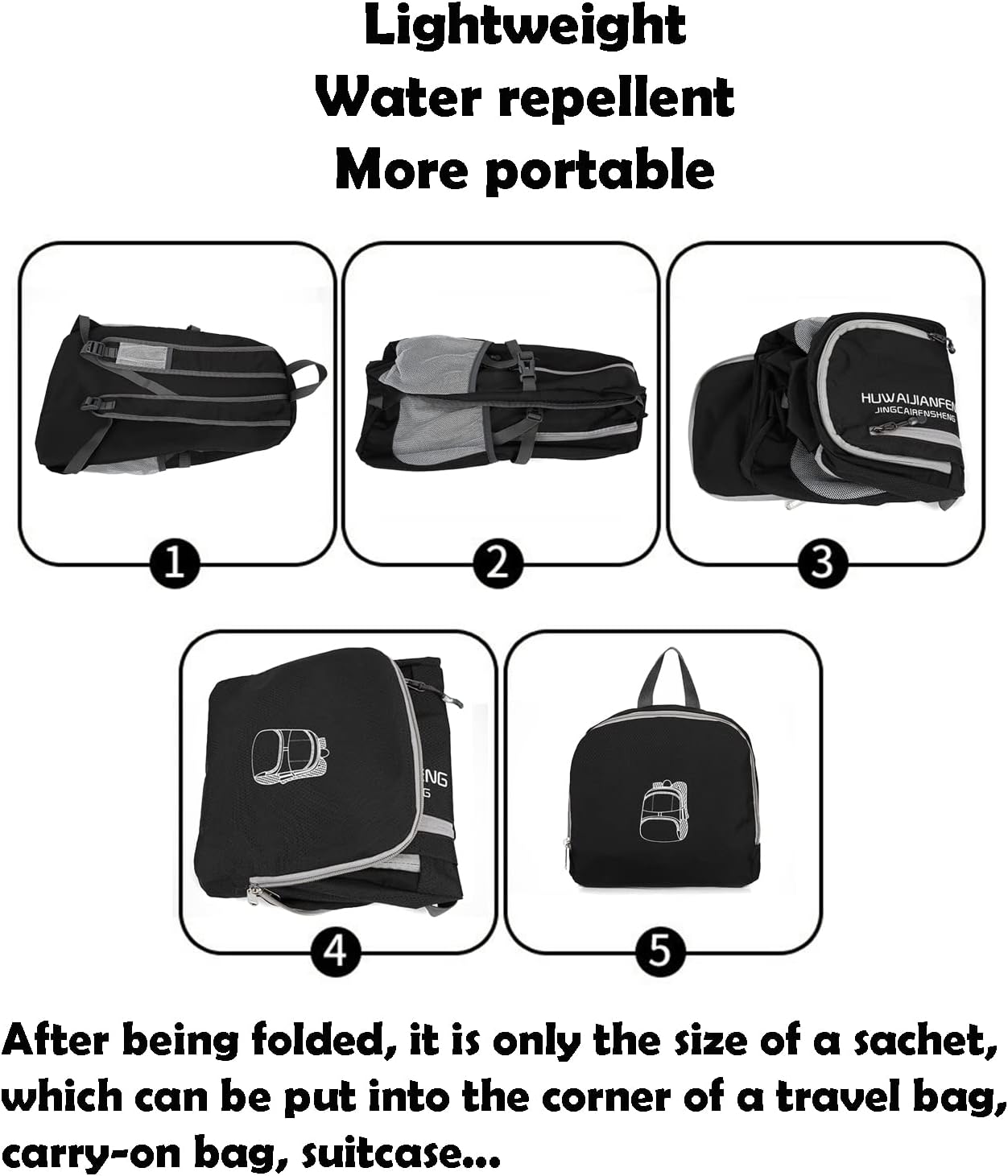Hiking knapsack,30l sporty lightweight folding waterproof ultralight knapsack for outdoor camping picnic hiking with waterproof rain (black)