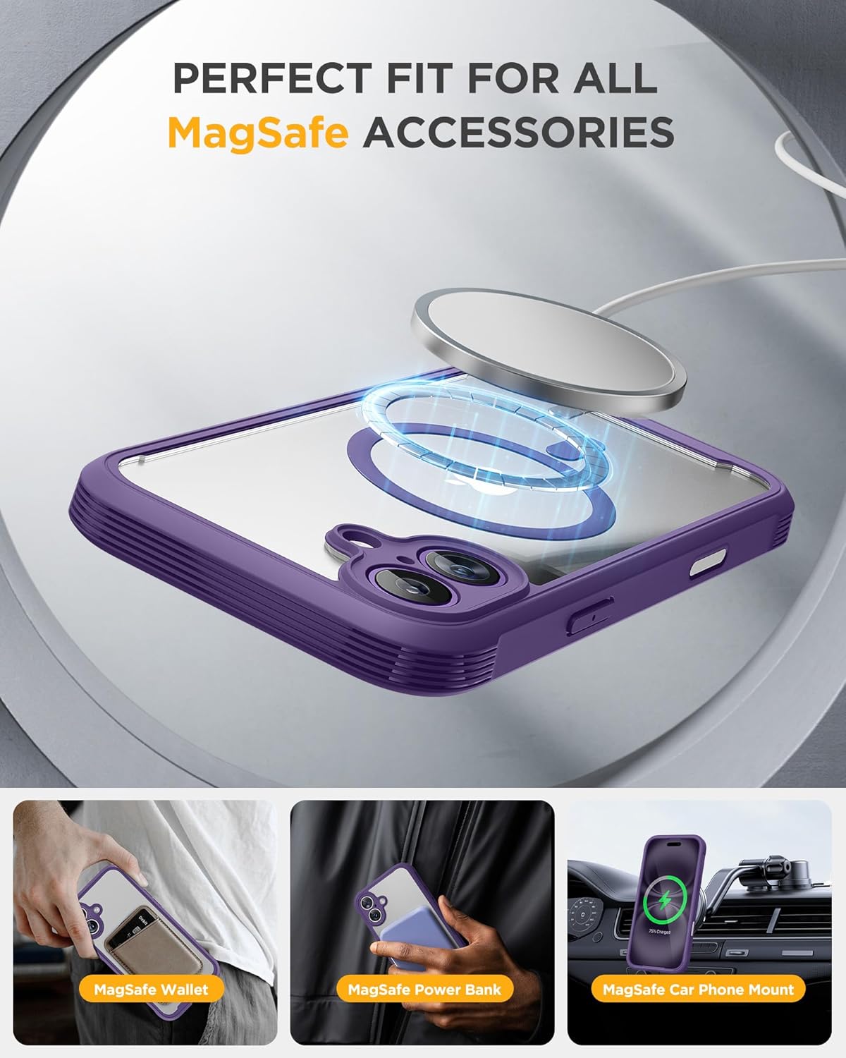 Miracase Magnetic for iPhone 16 Plus Case Full-Body Phone with Built-in Glass Screen Protector