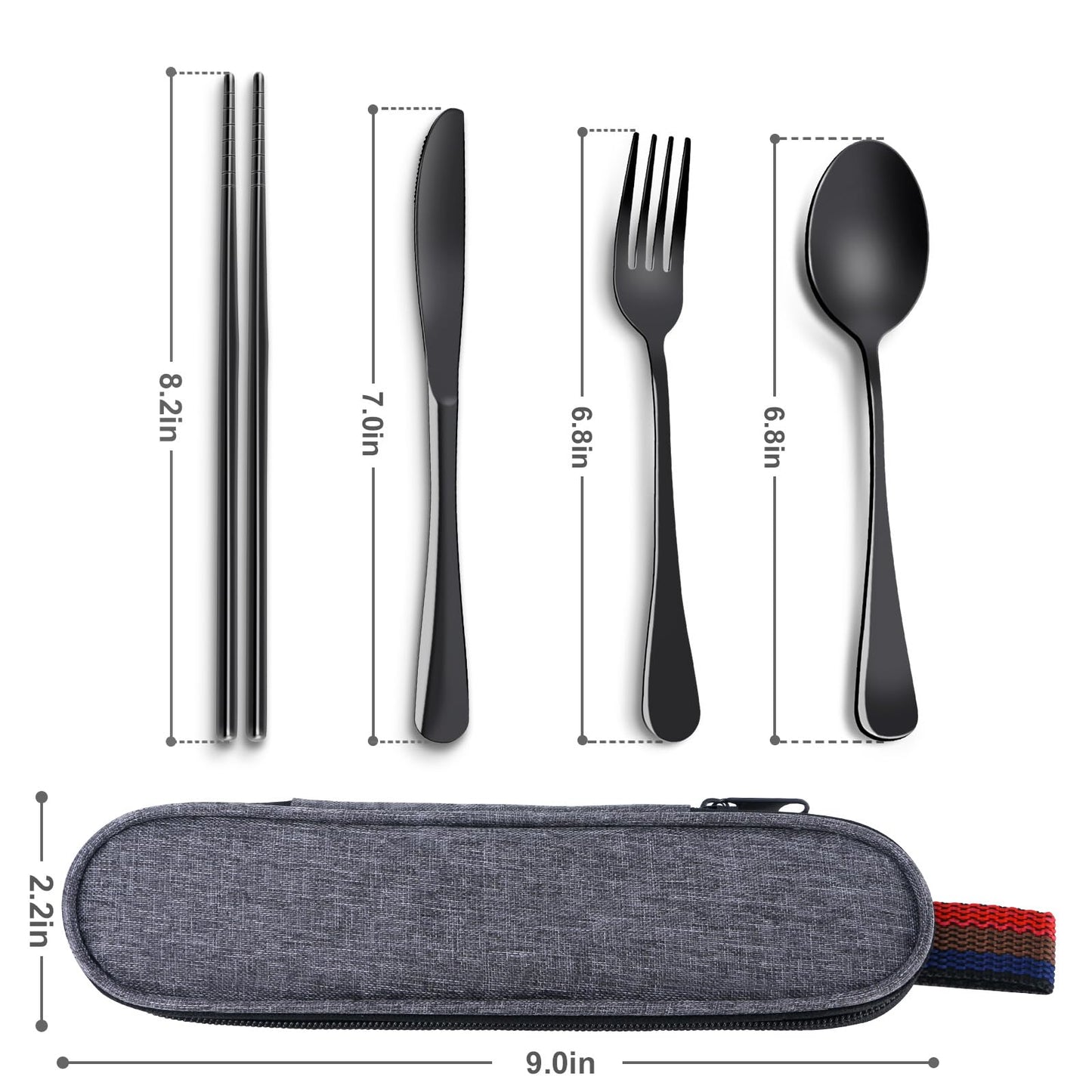 GuoluvSoo 5 Piece Travel Utensils Set With Case, Stainless Steel, Black