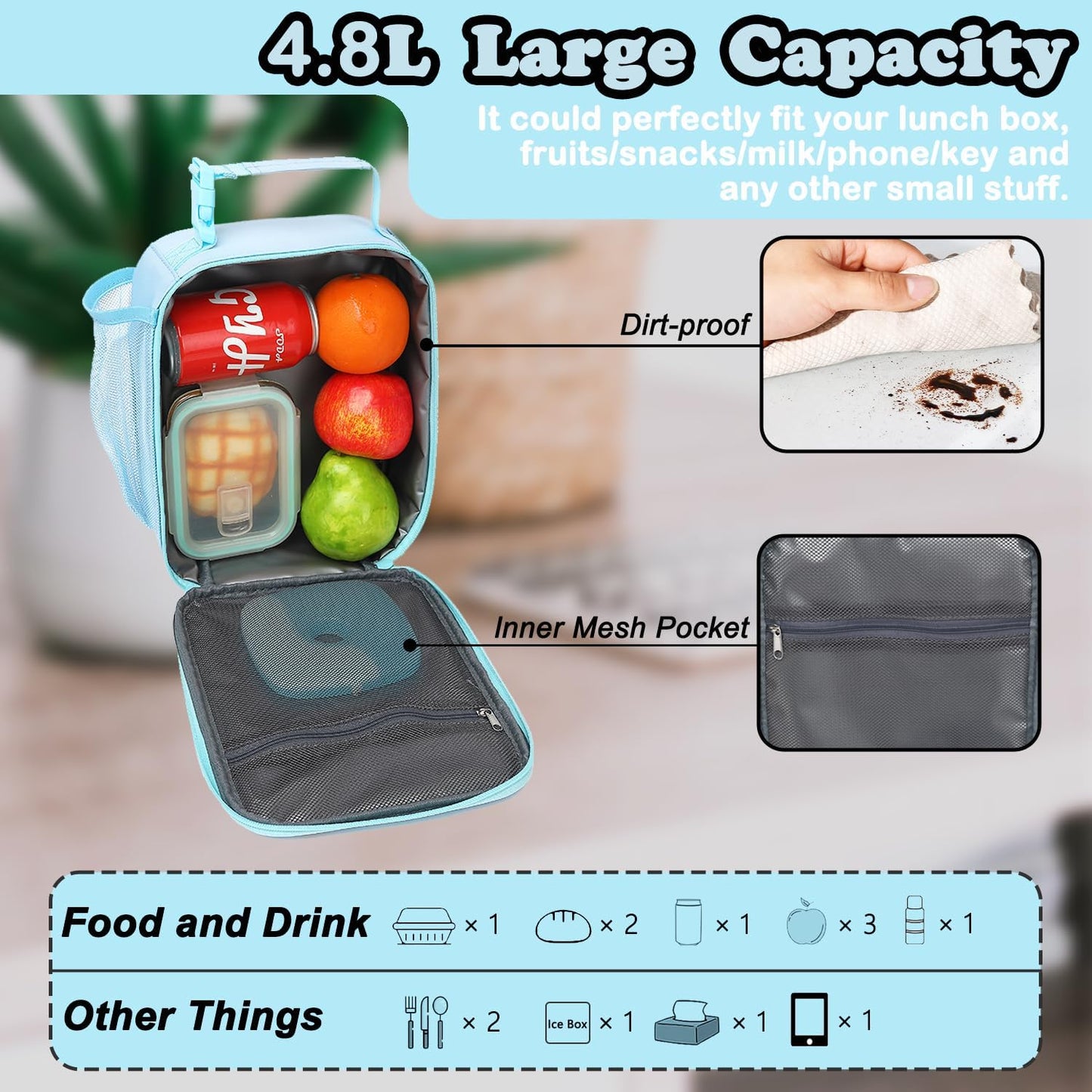 FlowFly Lunch box Insulated Soft Bag Mini Cooler Back to School Thermal Meal Tote Kit With Buckle