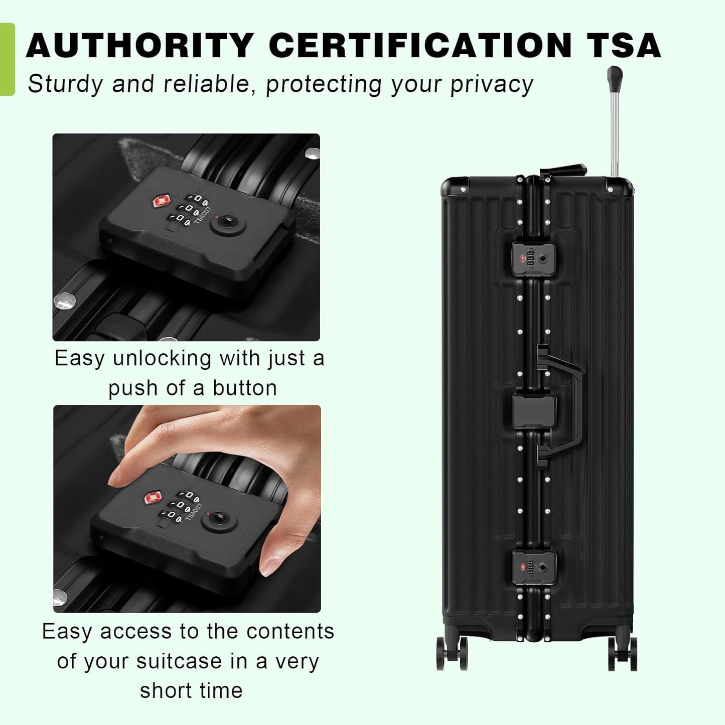 AnyZip Luggage PC+ABS Aluminum Frame Zipperless Checked Luggage Hard Shell Suitcase with TSA Lock