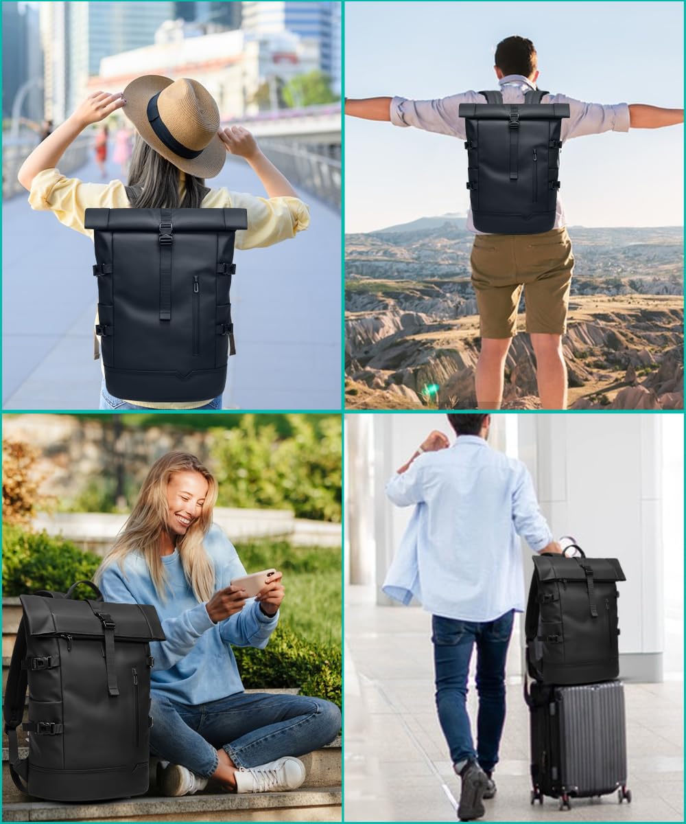 GYakeog Rolltop Backpack Waterproof for Women & Men 33L Large Bike Backpack 15 inch Laptop Backpack