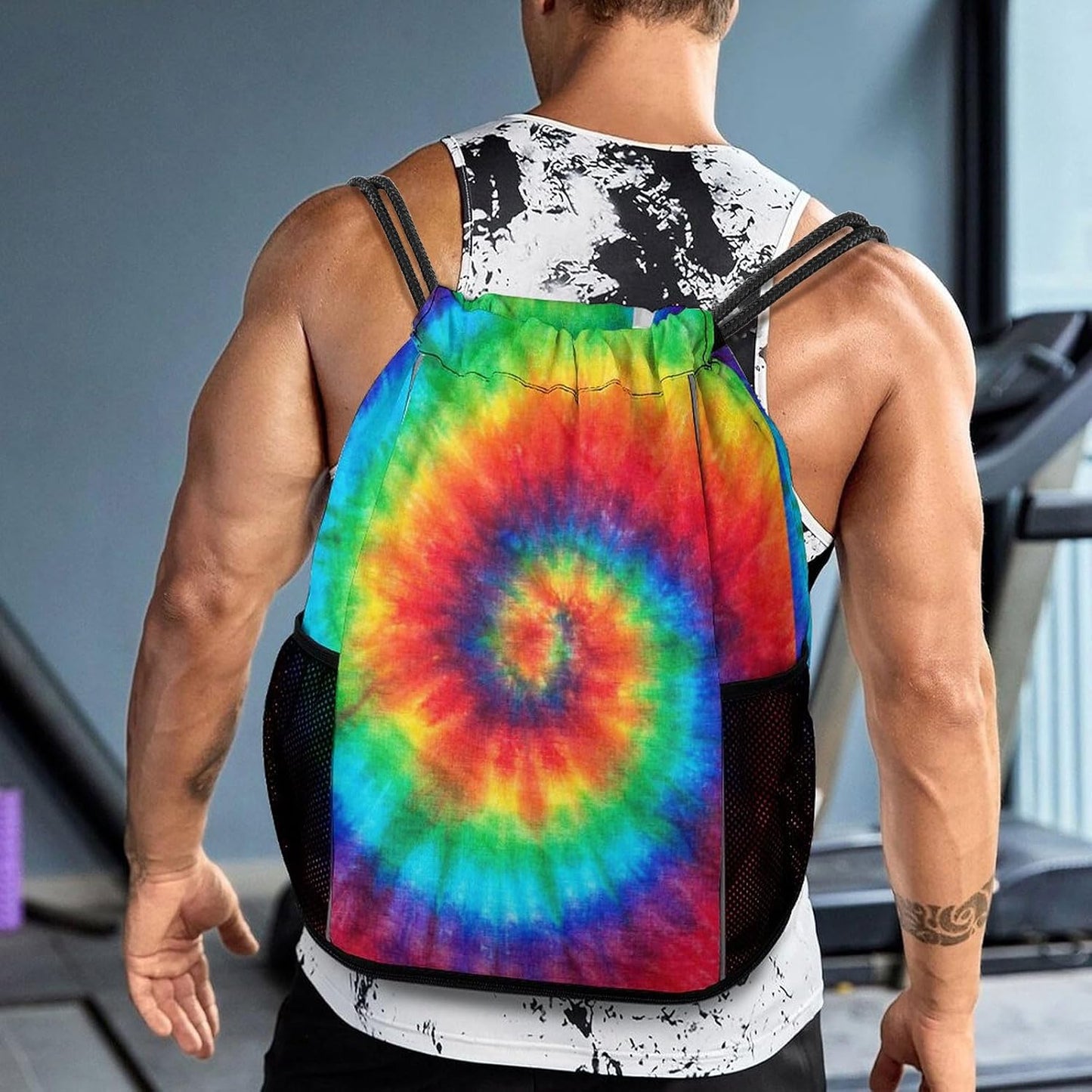 Tie Dye Drawstring Backpack Gym Bag With Shoe Compartment String Bag Sport Beach Swimming Sackpack For Women Men