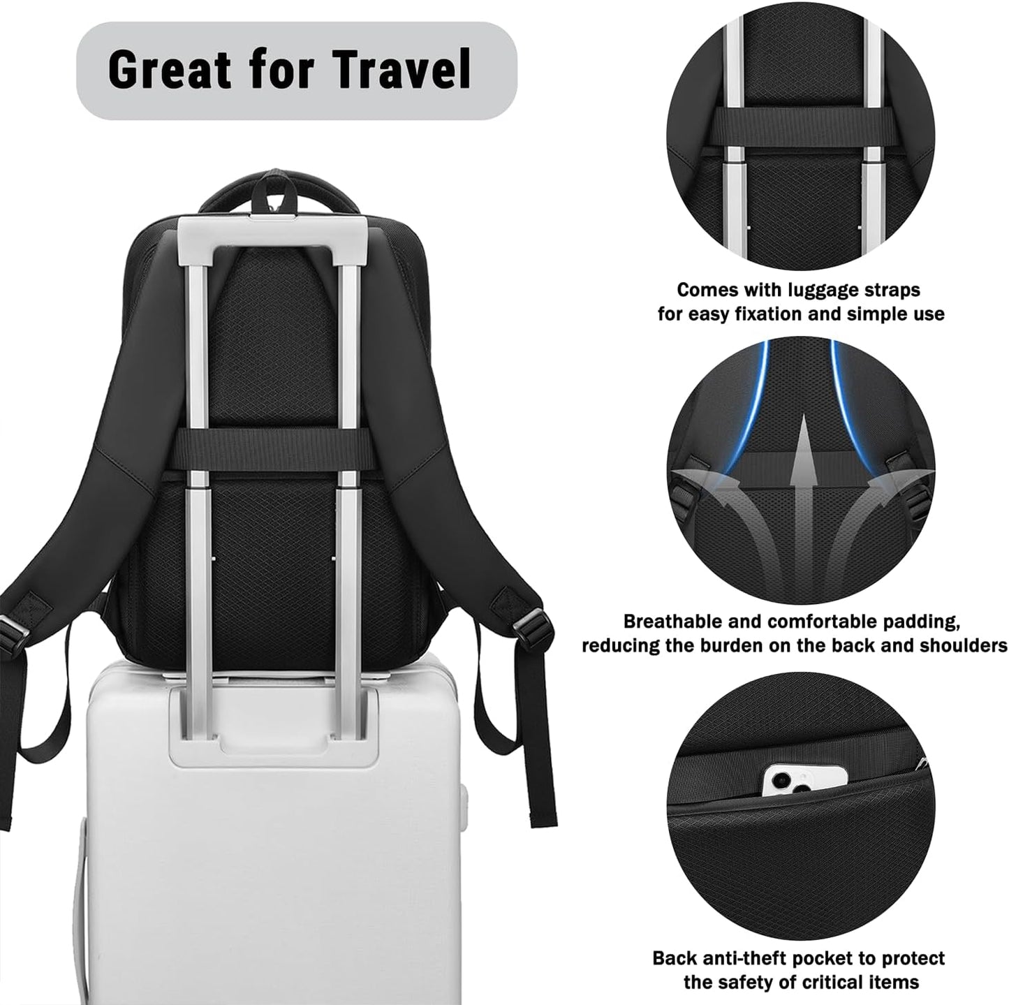 Slim Laptop Backpack for Men, Business Backpack with Charging Port, Tech Backpack for 15.6 inch Laptop for Work Office (Black)