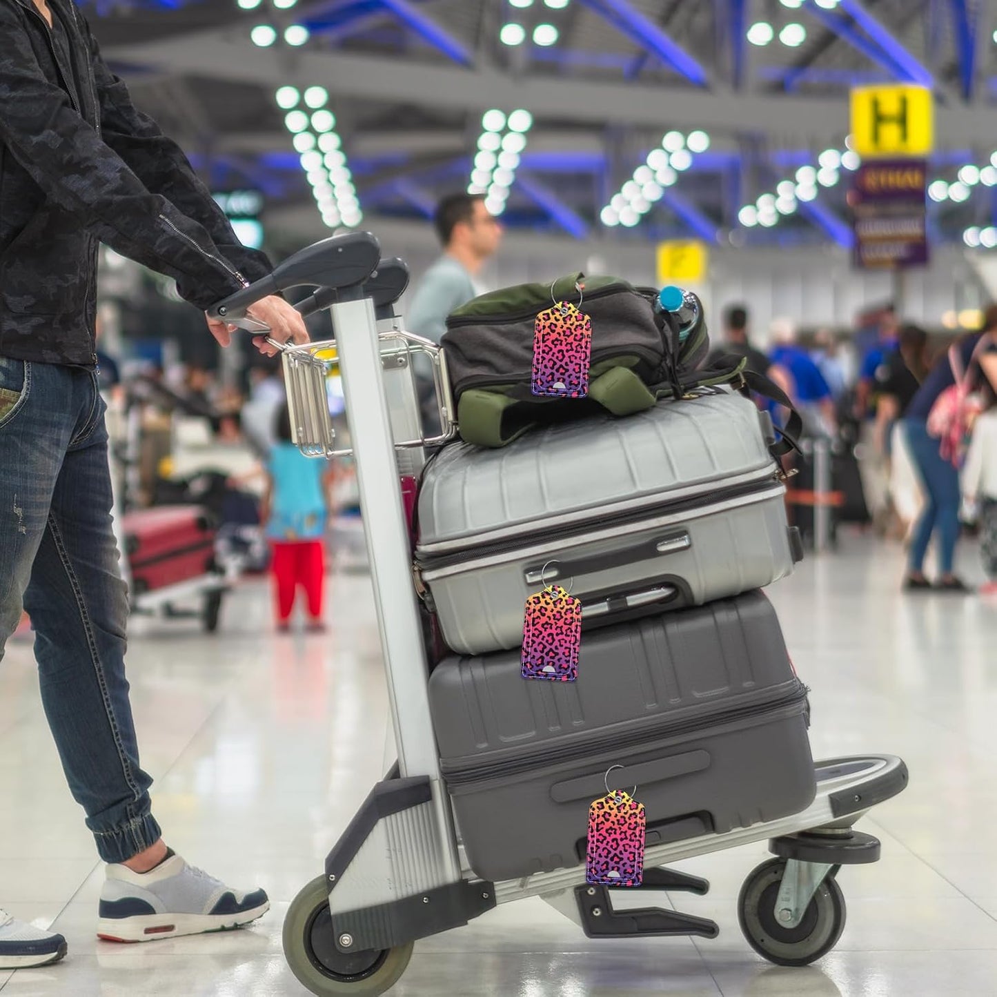 Luggage Tags for Suitcase, 2 Pack PU Leather Travel Cruise Luggage Tag with Privacy Flap, Name ID Label and Metal Loop for Women Men Girls Suitcase Baggage Bag Backpack, Colorful Leopard