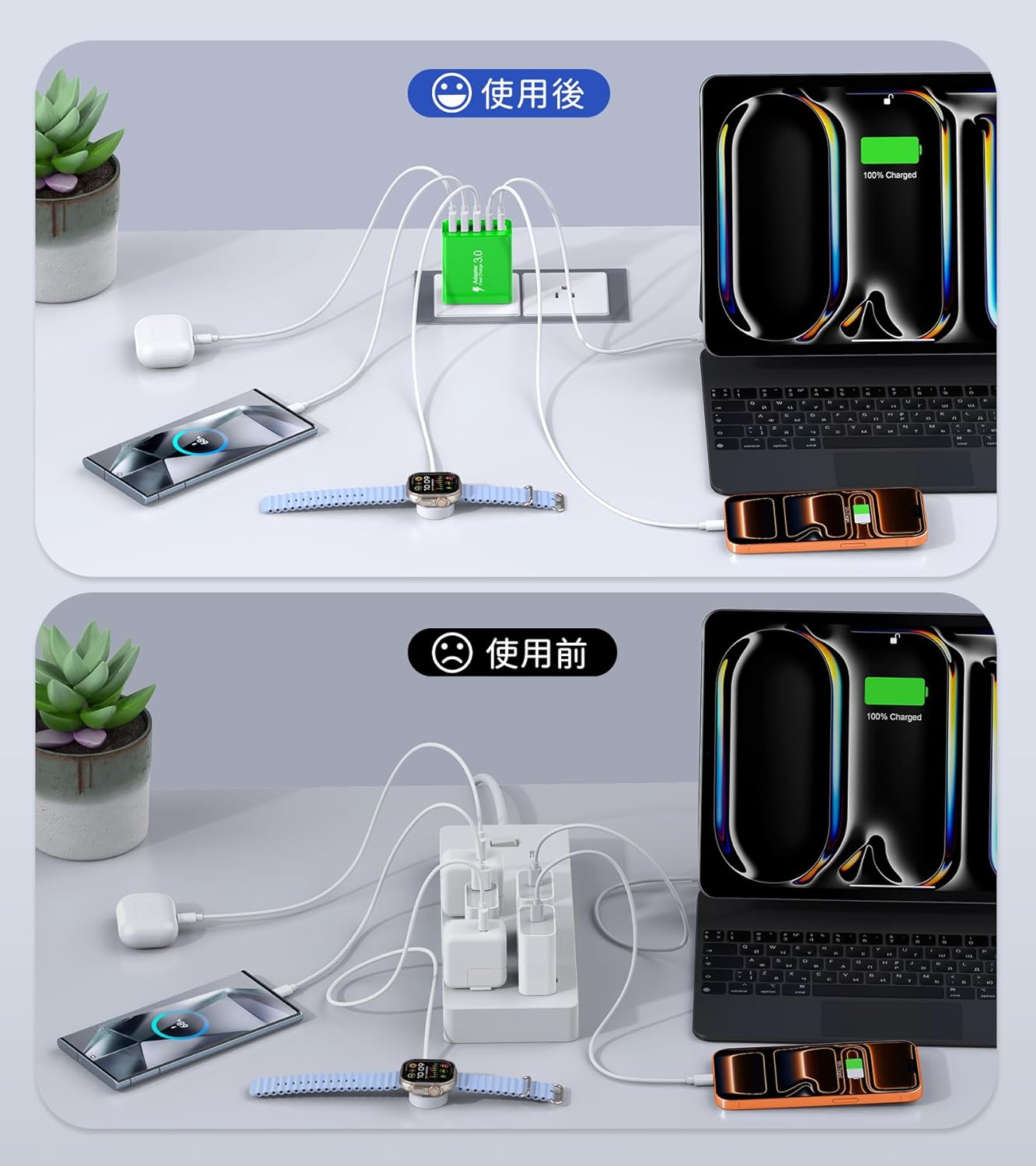 USB C Wall Charger, 60W USB C Charger Block 5-Port PD Fast Charging Blocks,USB A Multiport Plug Brick Cube,Dual Type C Power Adapter for iPhone 17/16/15/14/13/Pro,iPad,Samsung,for Switch(Green 2-Pack)