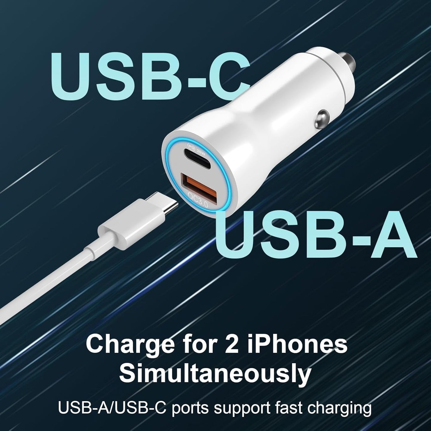 for iPhone 15/16 Car Charger, 43W 2-Port Fast USB C Car Charger Power Adapter with 6FT USB C to Type C Cable for iPhone 16e 16/15 Pro Max/Plus/iPad Pro/Samsung Galaxy S25 S24 S23 S22 S21 Ultra