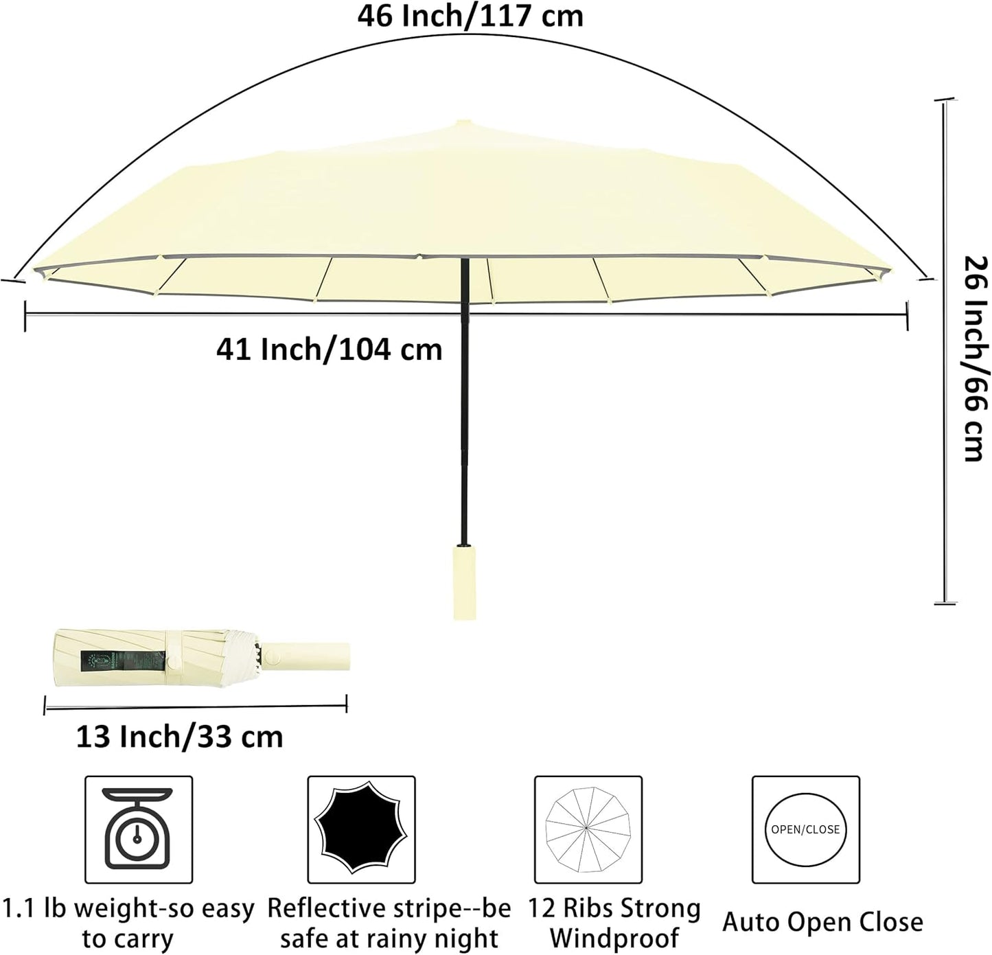 Windproof Compact Rain Umbrella for Travel 42/46 Inch Premium Fabric Auto Open Perfect for Purse and Backpack Portable Umbrella for Women and Men