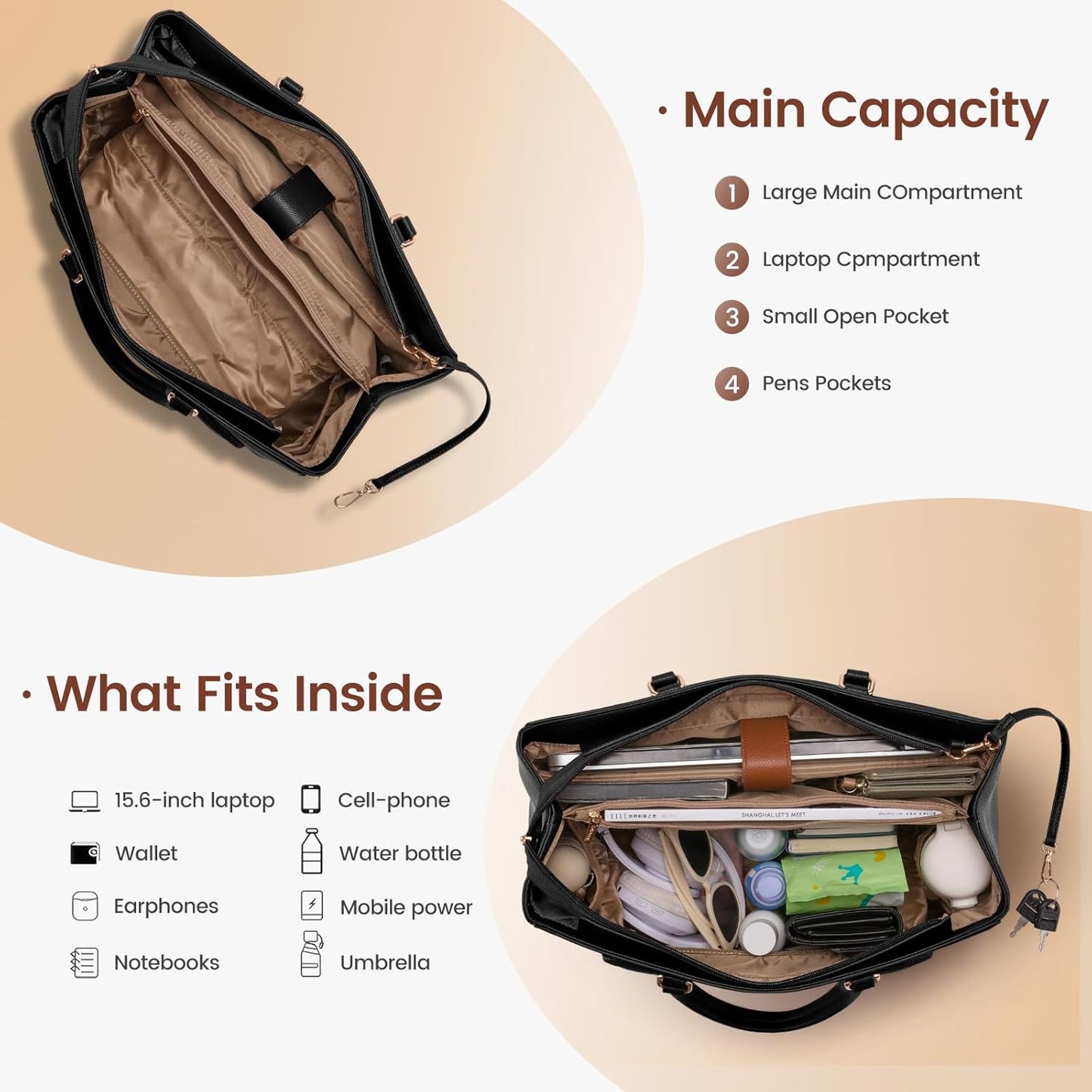 LOVEVOOK Lunch Tote Bag for Women, Laptop Bag for Work with Insulated Lunch Compartment 15.6 Inch 2 in 1 Lunch Tote Large Capacity Computer Handbag for Work, Teacher, Nurse, Office, Casual