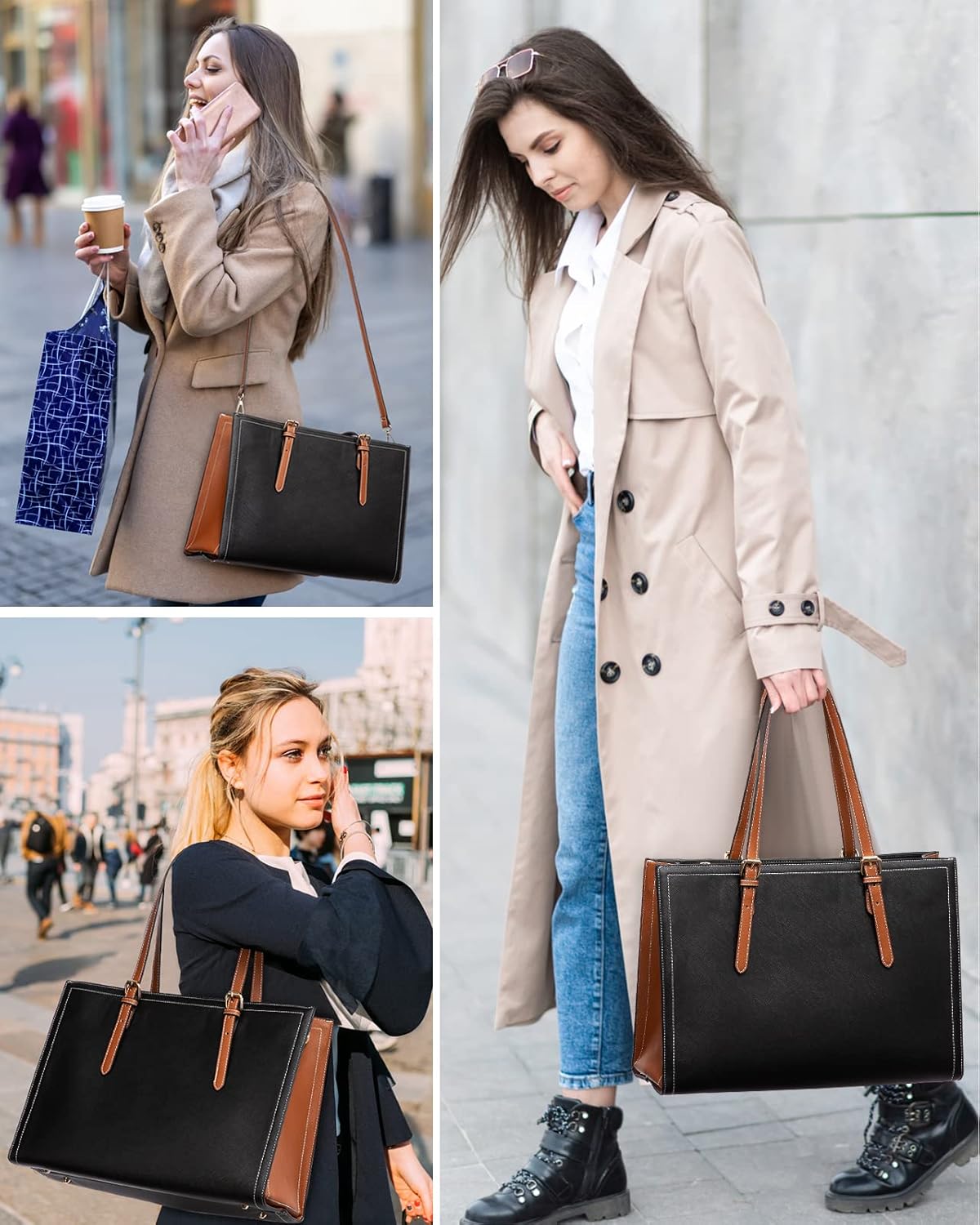 LOVEVOOK Laptop Tote Bag for Women, 15.6 inch Computer Tote Work Bag Purse, Large Waterproof Leather Professional Briefcase for Office, Work Travel
