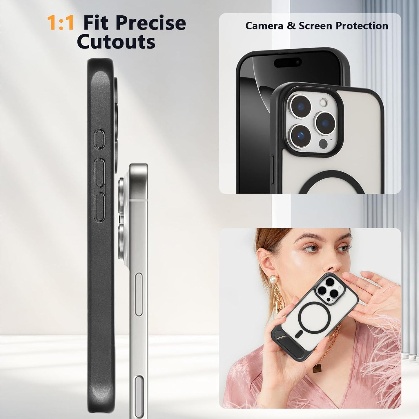 Tikoo Strong Magnetic for iPhone 16 Pro Max Case with Magsafe and Built-in Invisible Kickstand Slim Translucent Matte Military Grade Protective Phone Case for iPhone 16 Pro Max 6.9