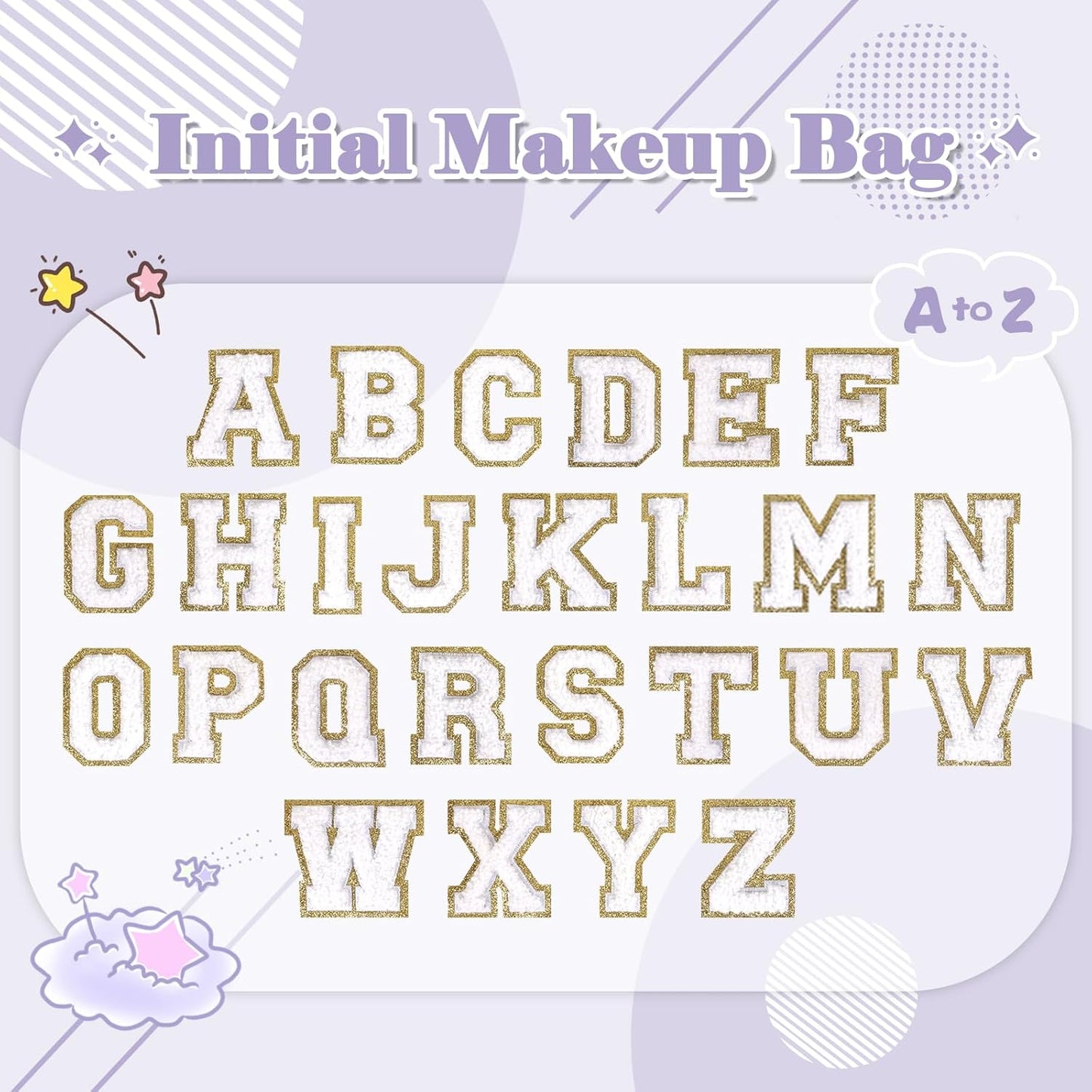 Personalized Makeup Bag Initial A-Z Preppy Patch Bag,Small PU Leather Travel Cosmetic Bag Pouch with Zipper,Purple Cute Toiletry Bag,Gift Ideal for Teen Girls Women Birthday Friend Mom,Latter A