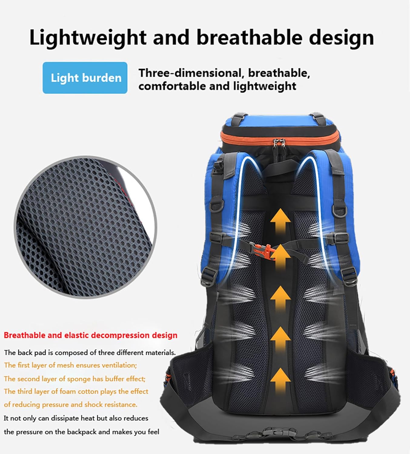 Bseash 60L Hiking Camping Backpack with Rain Cover, Waterproof Large Capacity Outdoor Sport Travel Daypack Climbing Touring (Orange)
