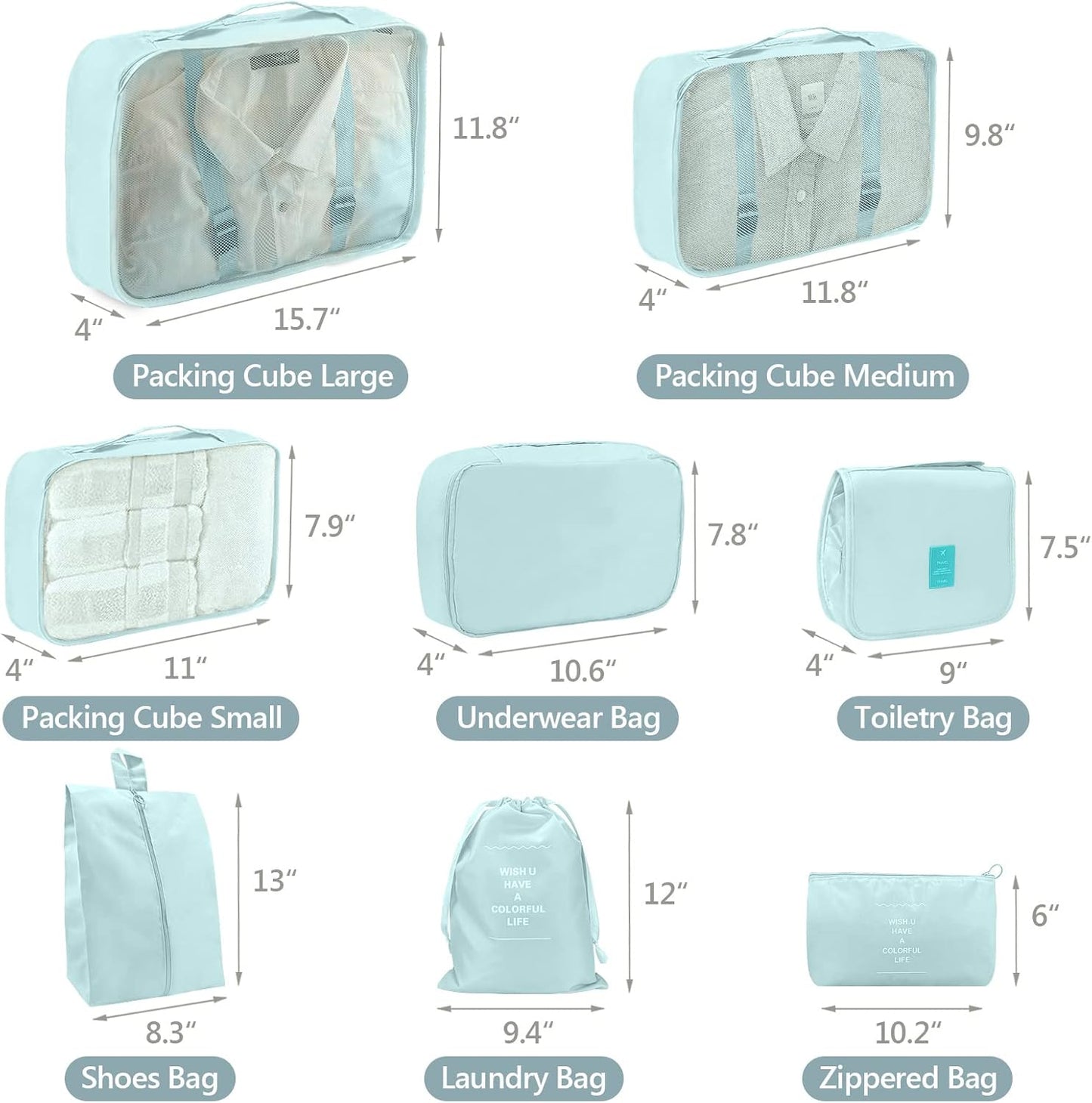 8 Set Packing Cubes, Travel Luggage Packing Organizers (BLUE)