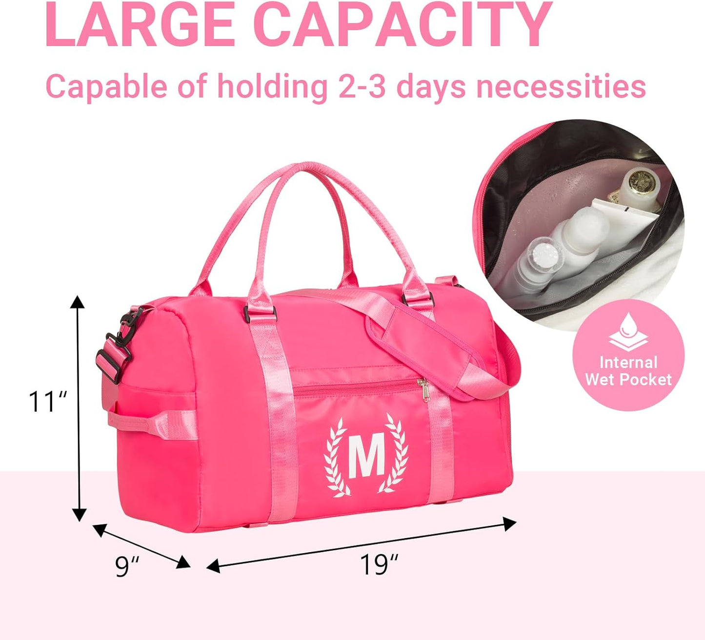 Gym Bag for Women, Personalized Duffle Bag with Shoe Compartment, Sports Bag for Yoga & Dance with