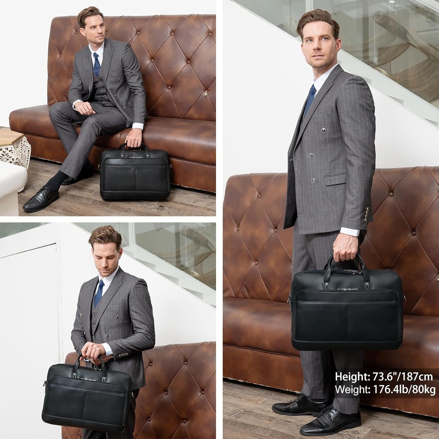 Leather Briefcase for Men 17 Inch Laptop Crossbody Shoulder Messenger Bag Attache Case for Business