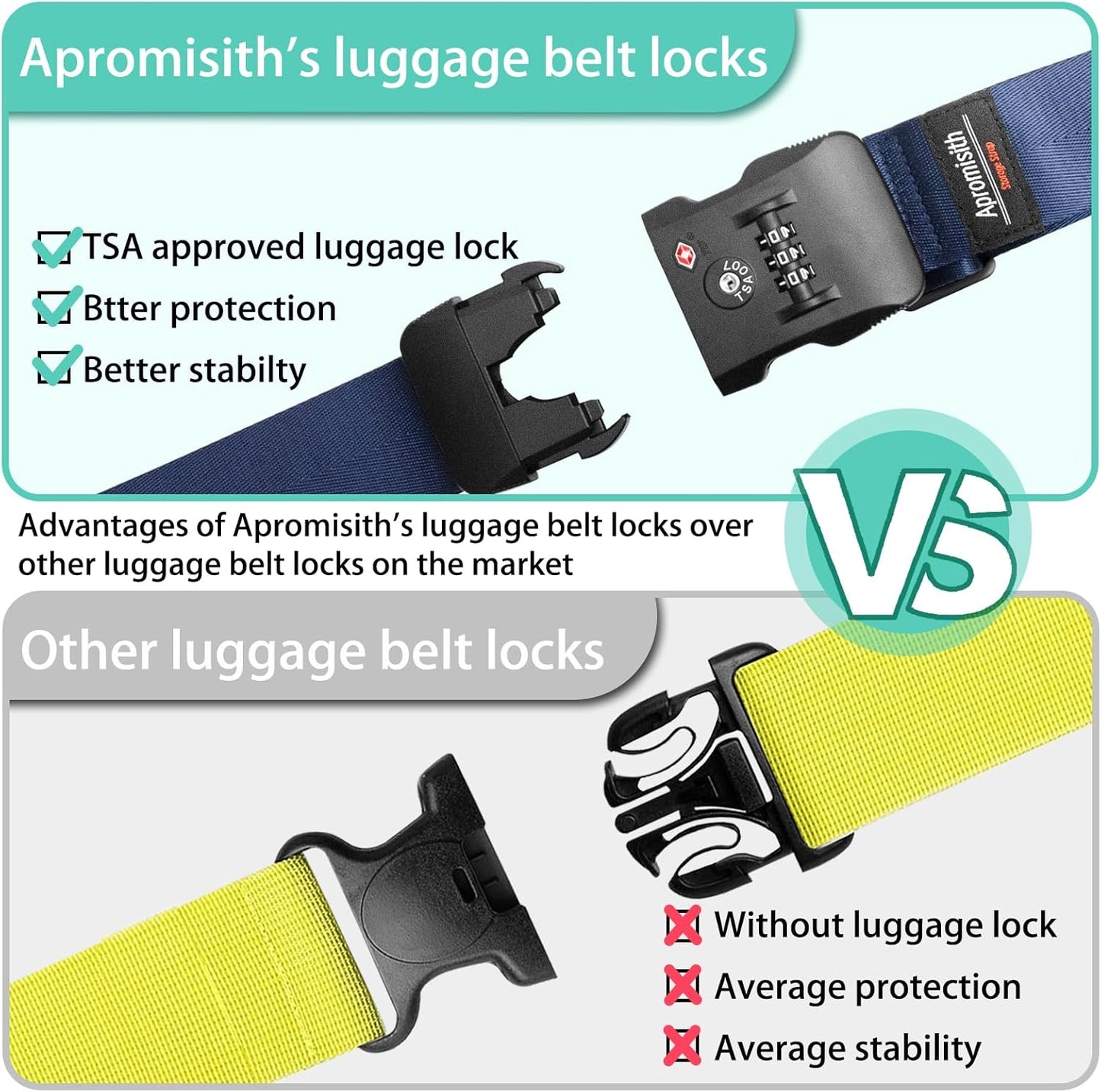 Luggage Strap Belt for 20"-32" Suitcase with TSA Approved 3-Dial Combination Lock Wide Adjustable Packing Straps Travel Accessories, Black
