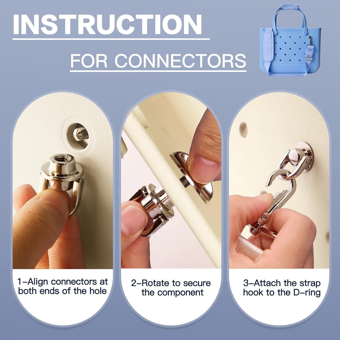 SUITMAT Crossbody Strap for Bogg Bag with Rustproof Metal Connectors, Accessories for Bogg Bag, Widened Shoulder Strap for Rubber Beach Tote, Made of Anti-Slip Nylon, Carolina Blue (Tote Not Included)