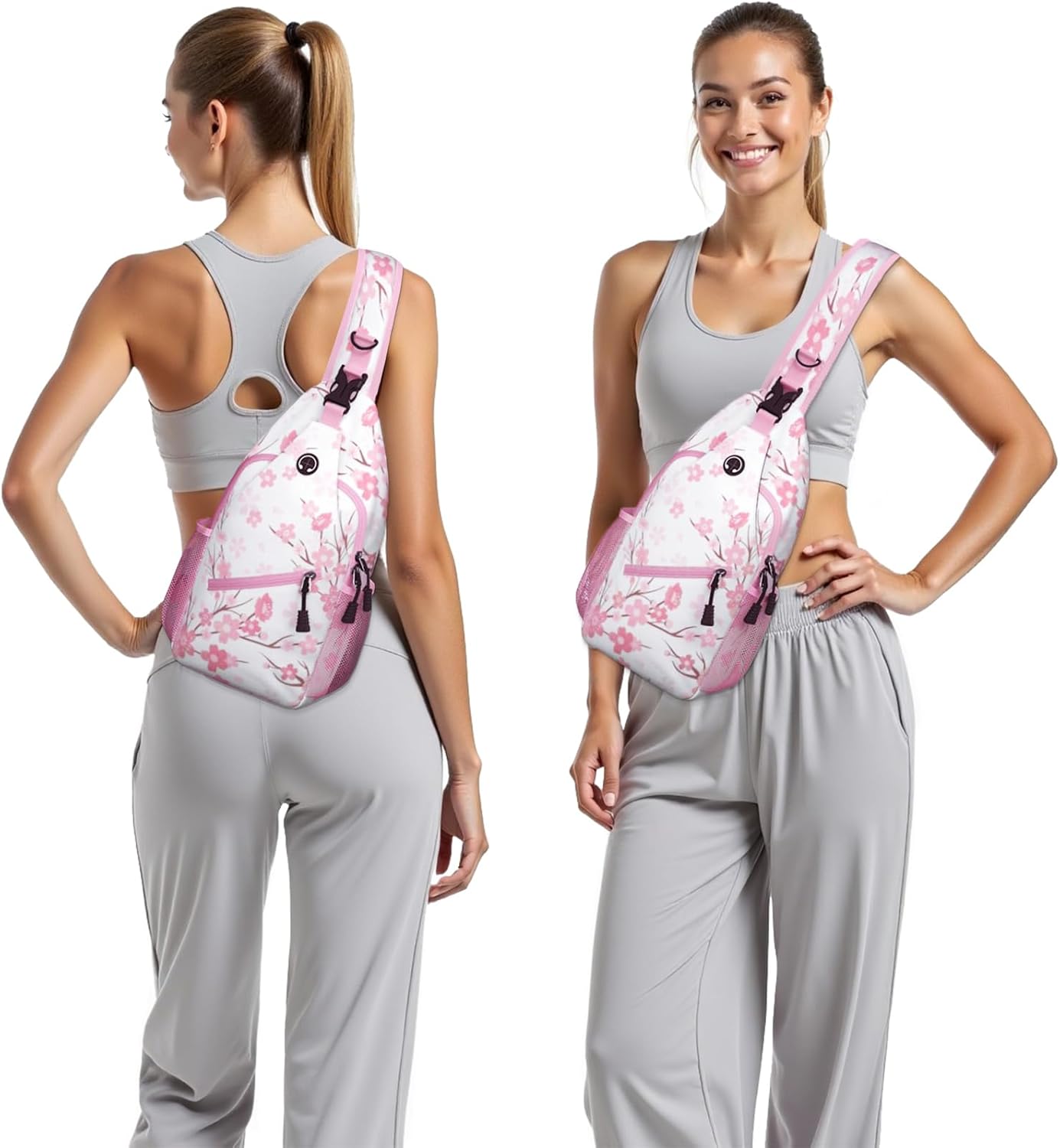 Pink Cherry Blossom Sling Bag Crossbody Chest Bag for Women Men, Water Resistant Lightweight Casual Crossbody Bag with Adjustable Strap, Travel Hiking Daypack Shoulder Backpack
