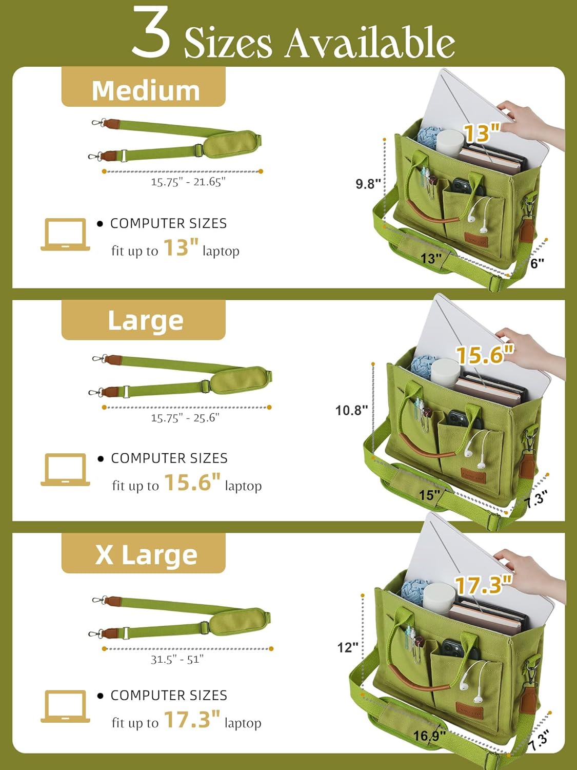 FIORETTO Canvas Tote Bag for Women with Zipper Closure & Individual Compartments for Work College for Teacher & Nurse