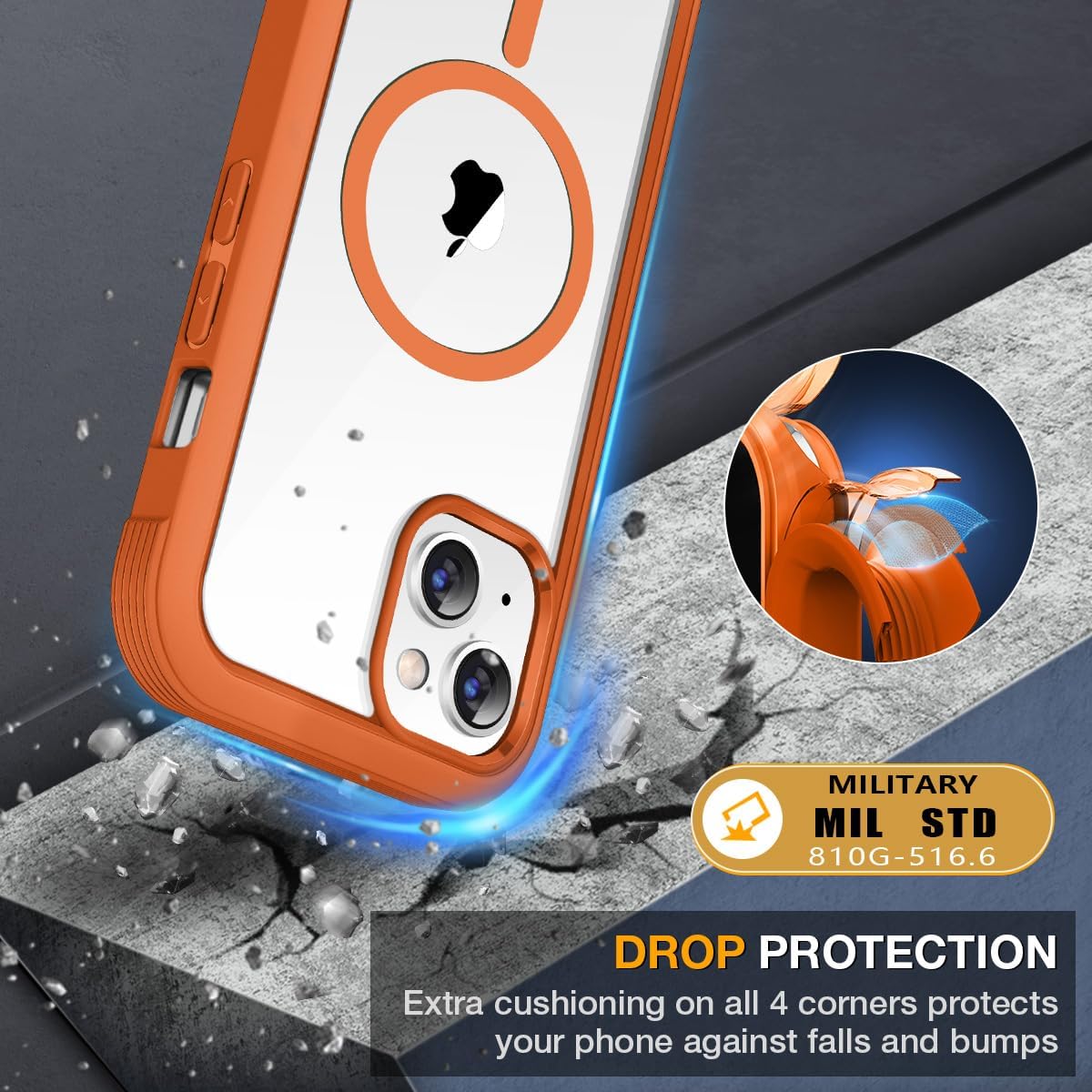 Miracase for iPhone 13 Mini Case 5.4",with MagSafe,Built in Screen Protector,Full-Body Protection(Orange)